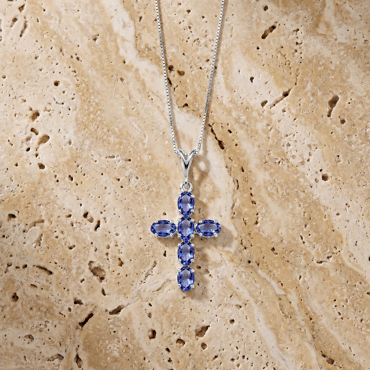 White Gold Cross Necklace Tanzanite 10K — Eleonora