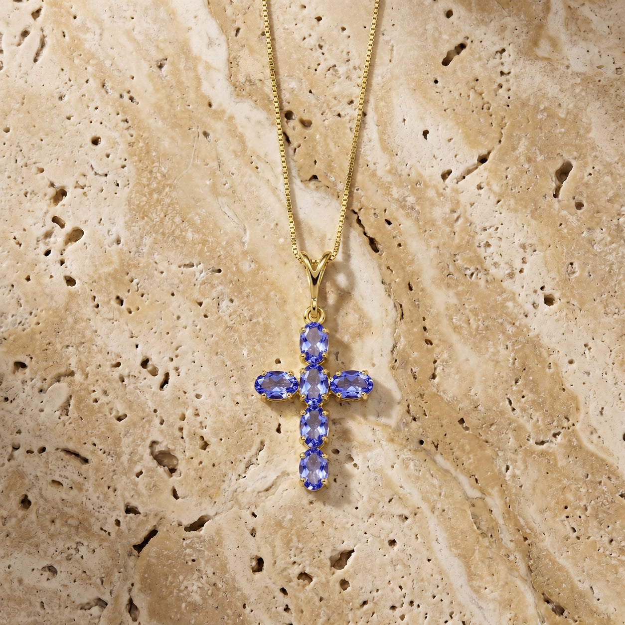 Yellow Gold Cross Necklace Tanzanite 10K — Eleonora