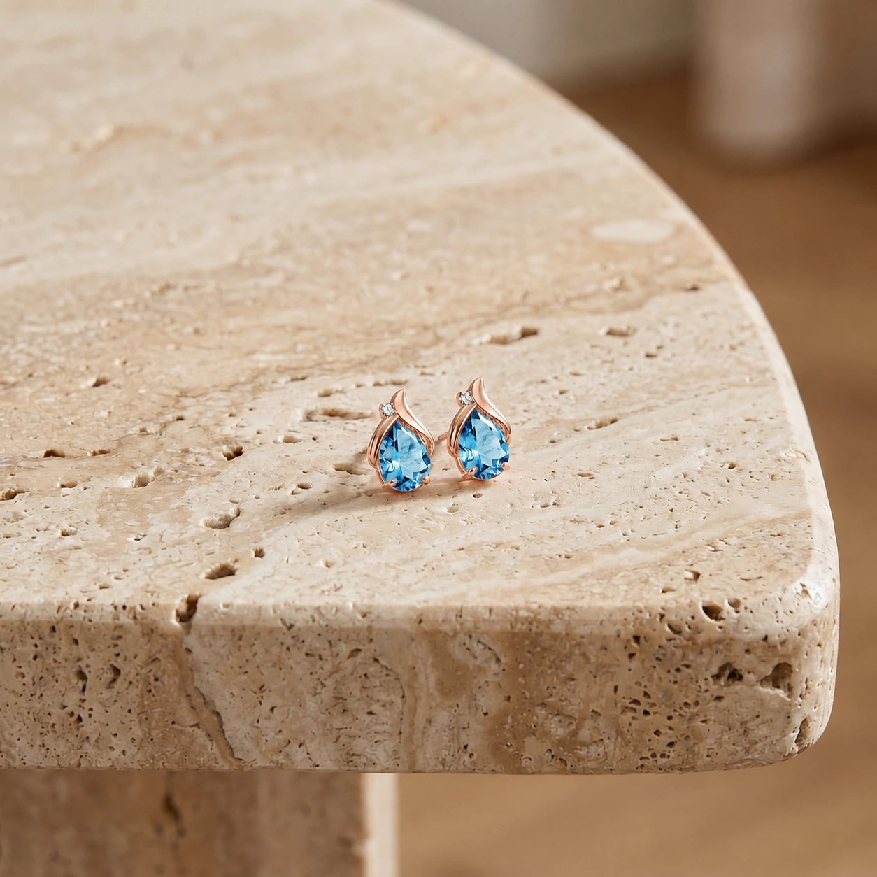 Rose Gold Blue Topaz & Diamond — Valentia
