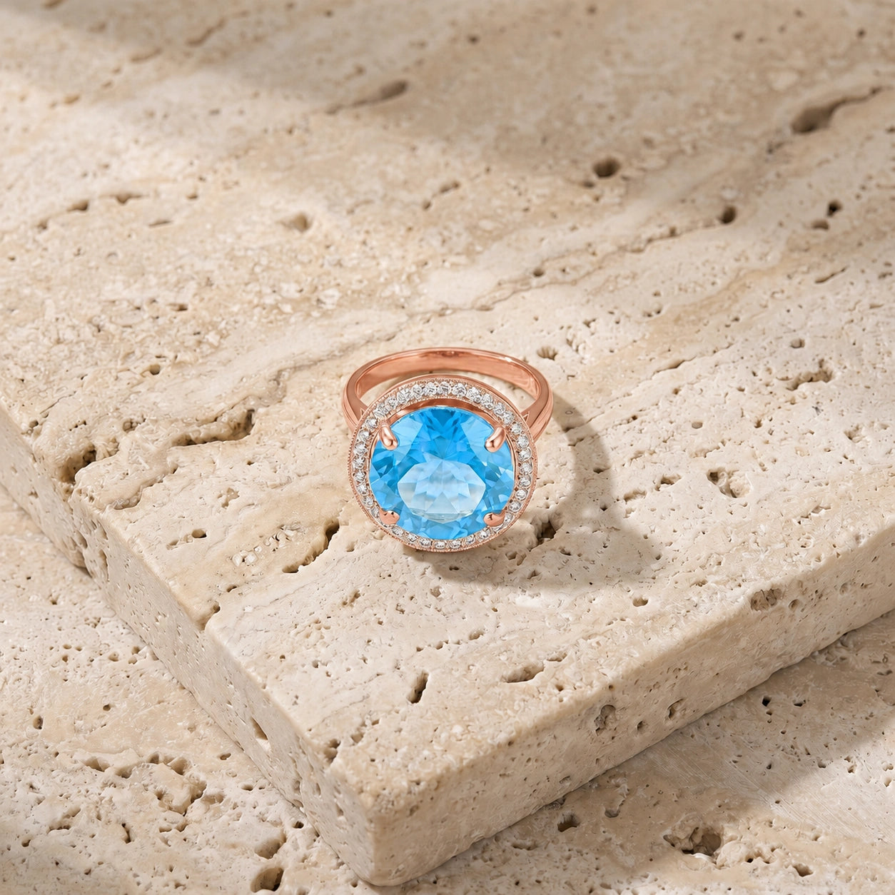 Rose Gold Ring Blue Topaz 10K — Cassandra
