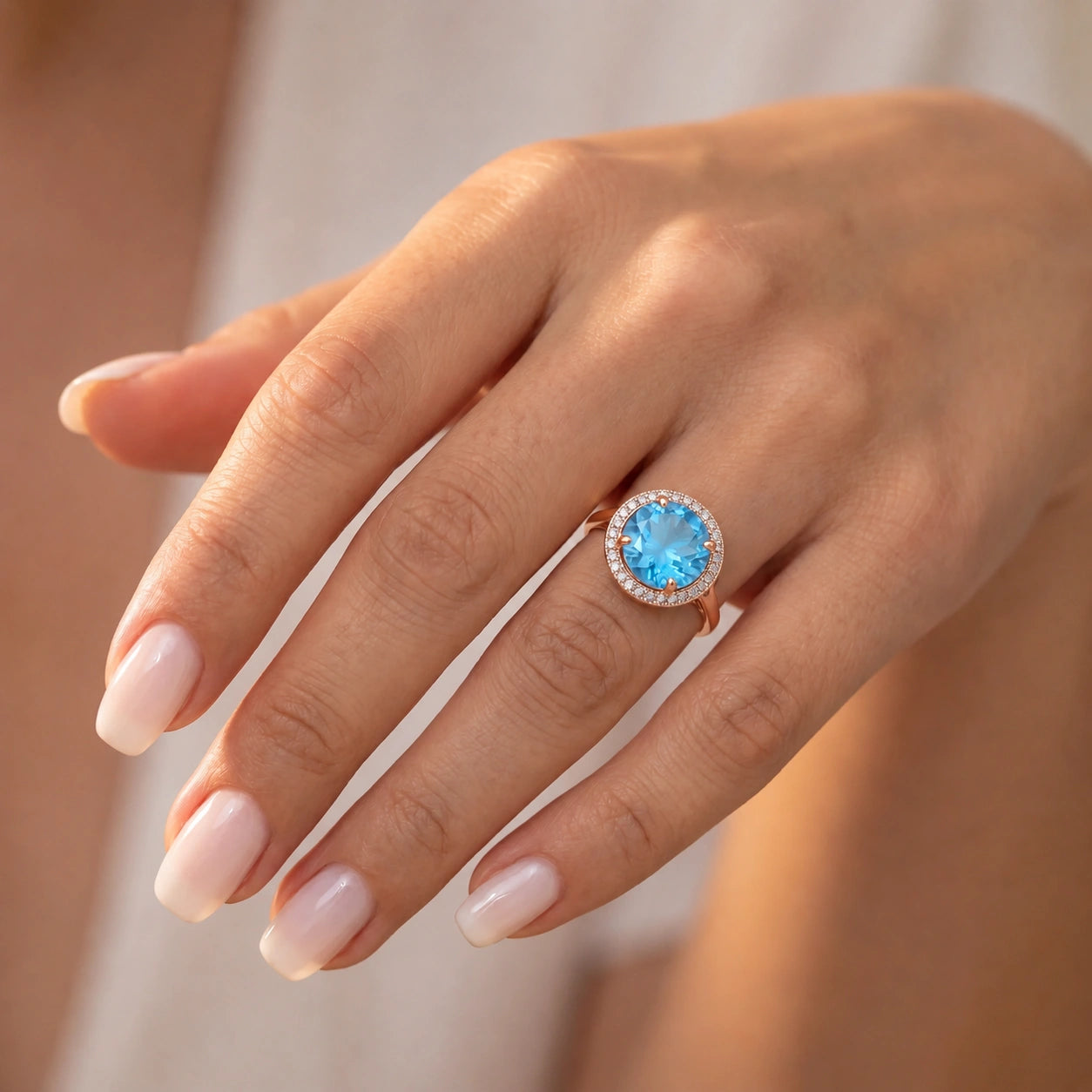 Rose Gold Ring Blue Topaz 10K — Cassandra