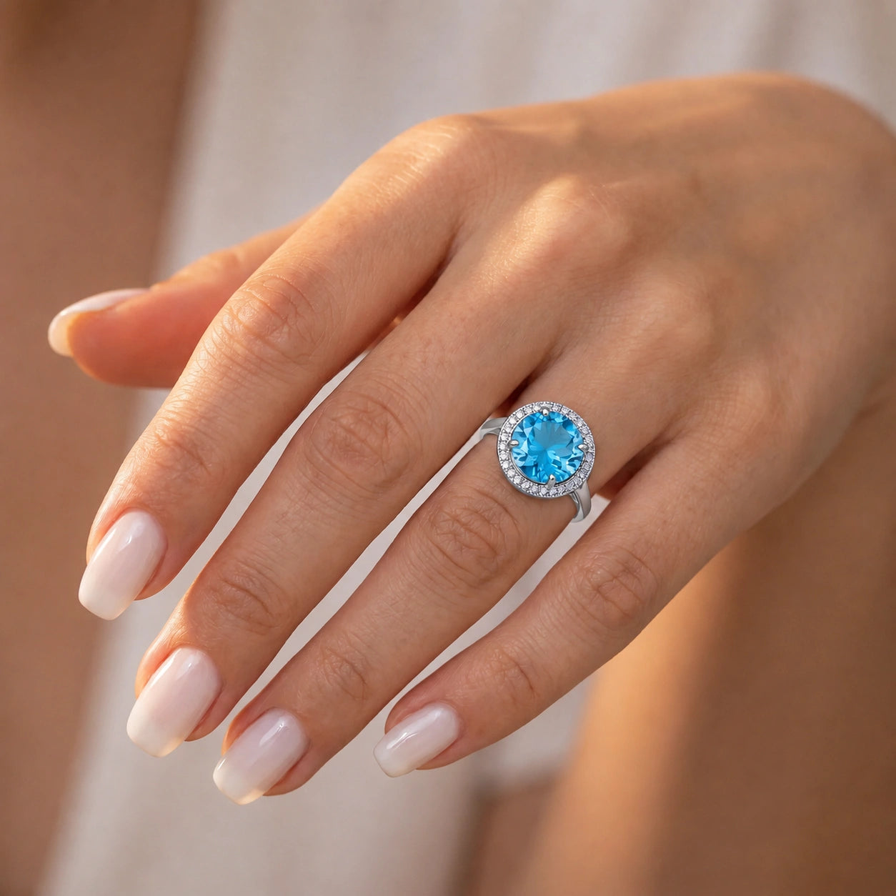 White Gold Ring Blue Topaz 10K — Cassandra