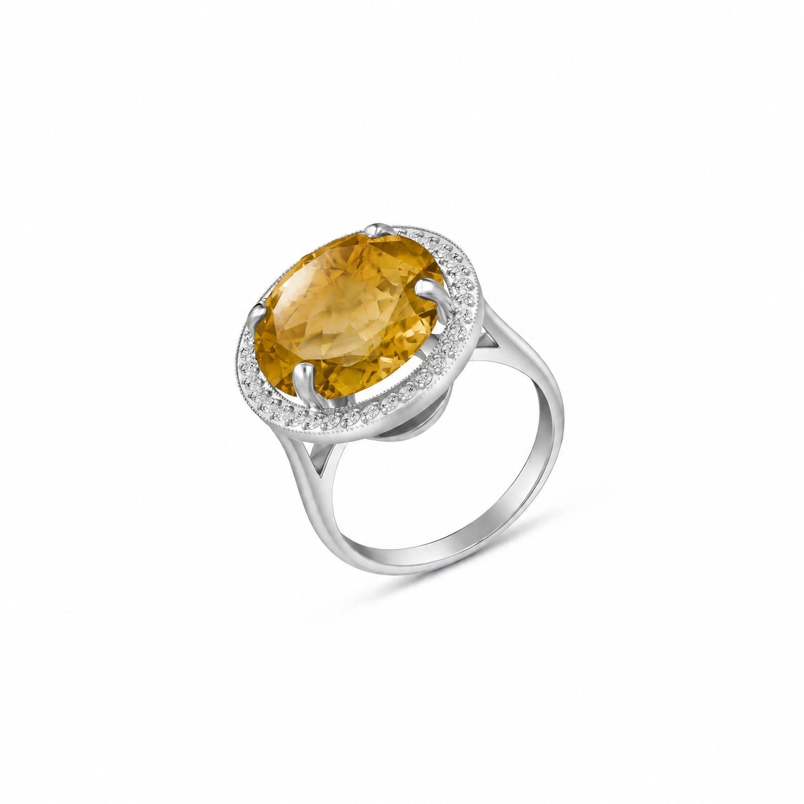 White Gold Ring Citrine 10K — Cassandra