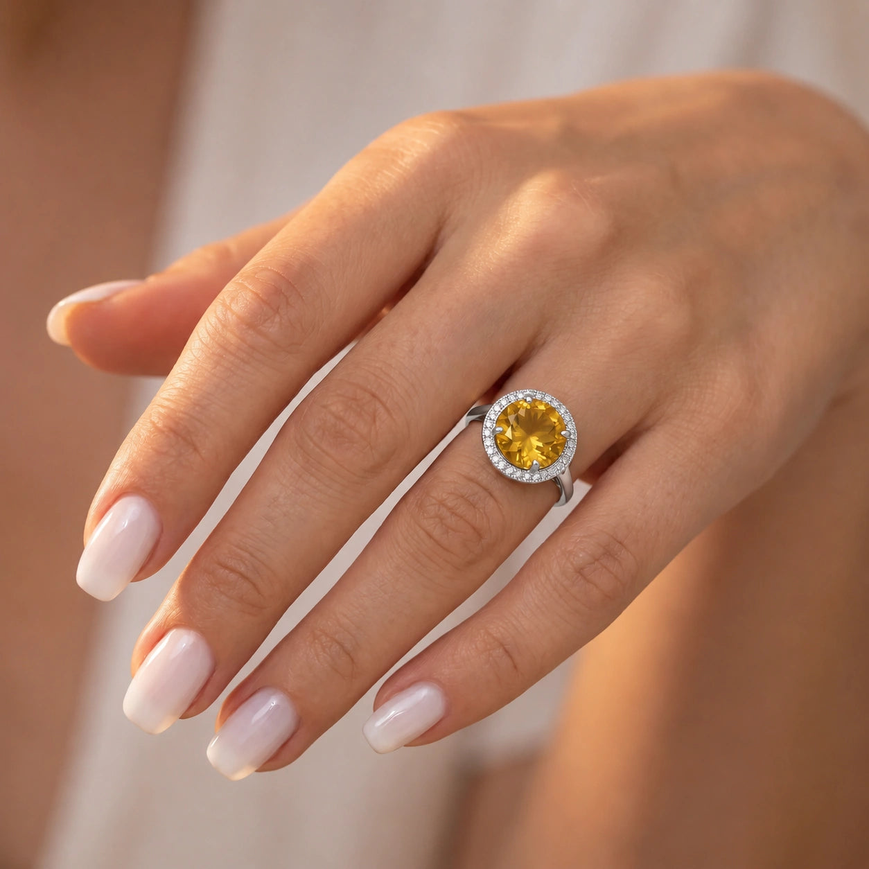 White Gold Ring Citrine 10K — Cassandra