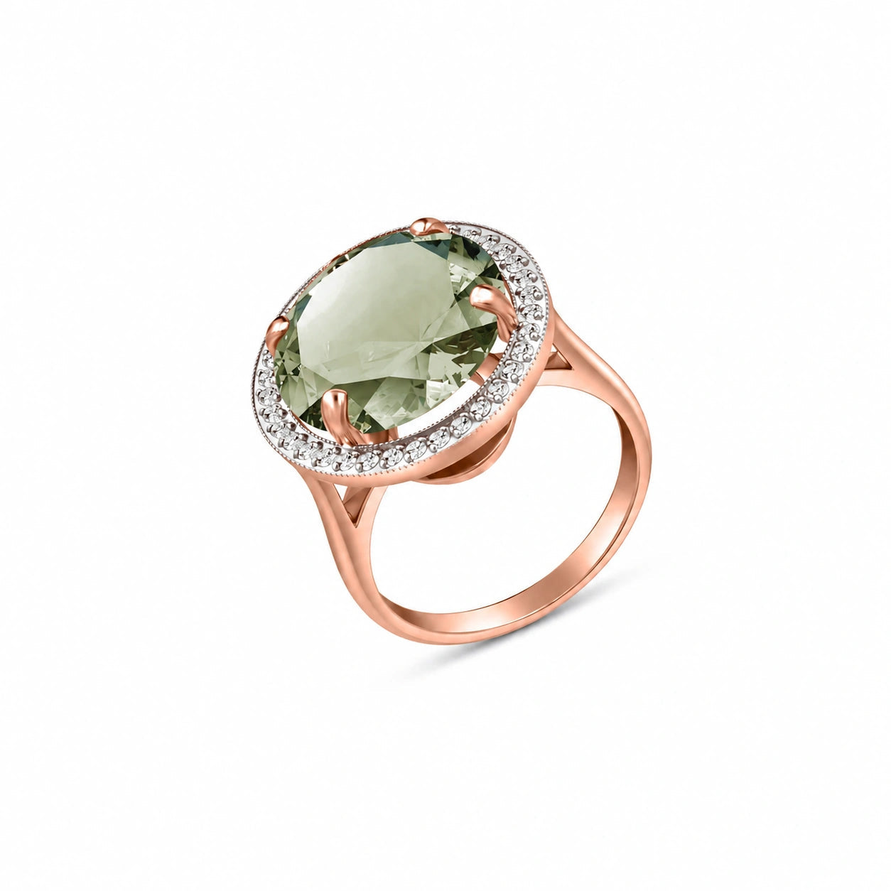 Rose Gold Ring Green Amethyst 10K — Cassandra