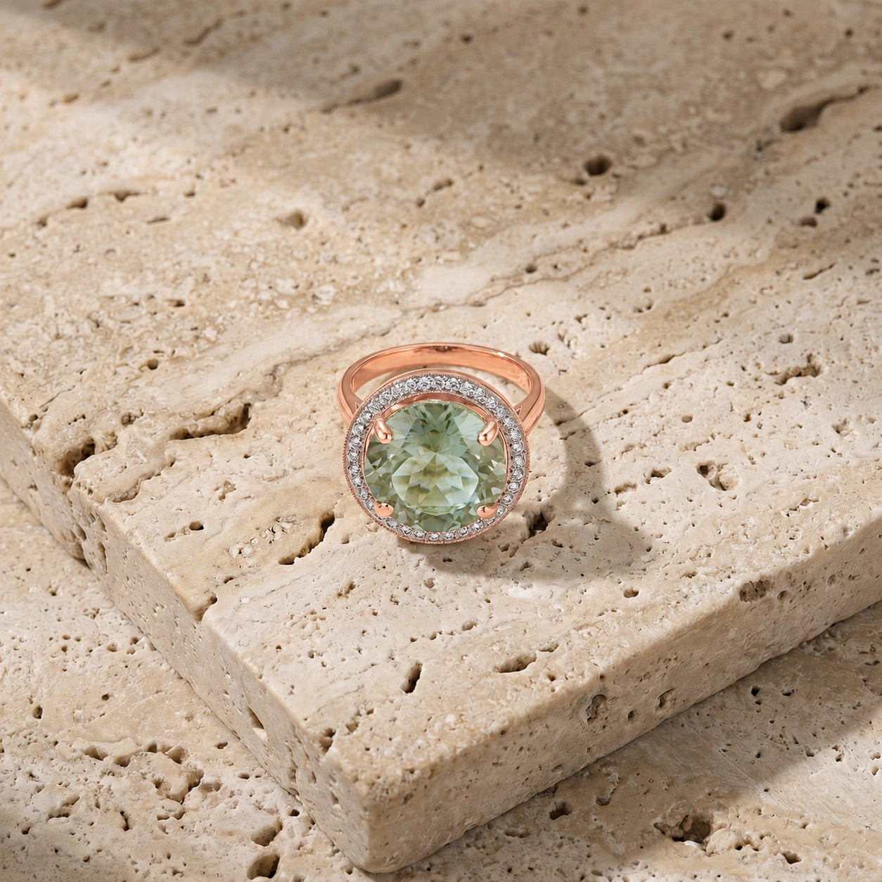 Rose Gold Ring Green Amethyst 10K — Cassandra