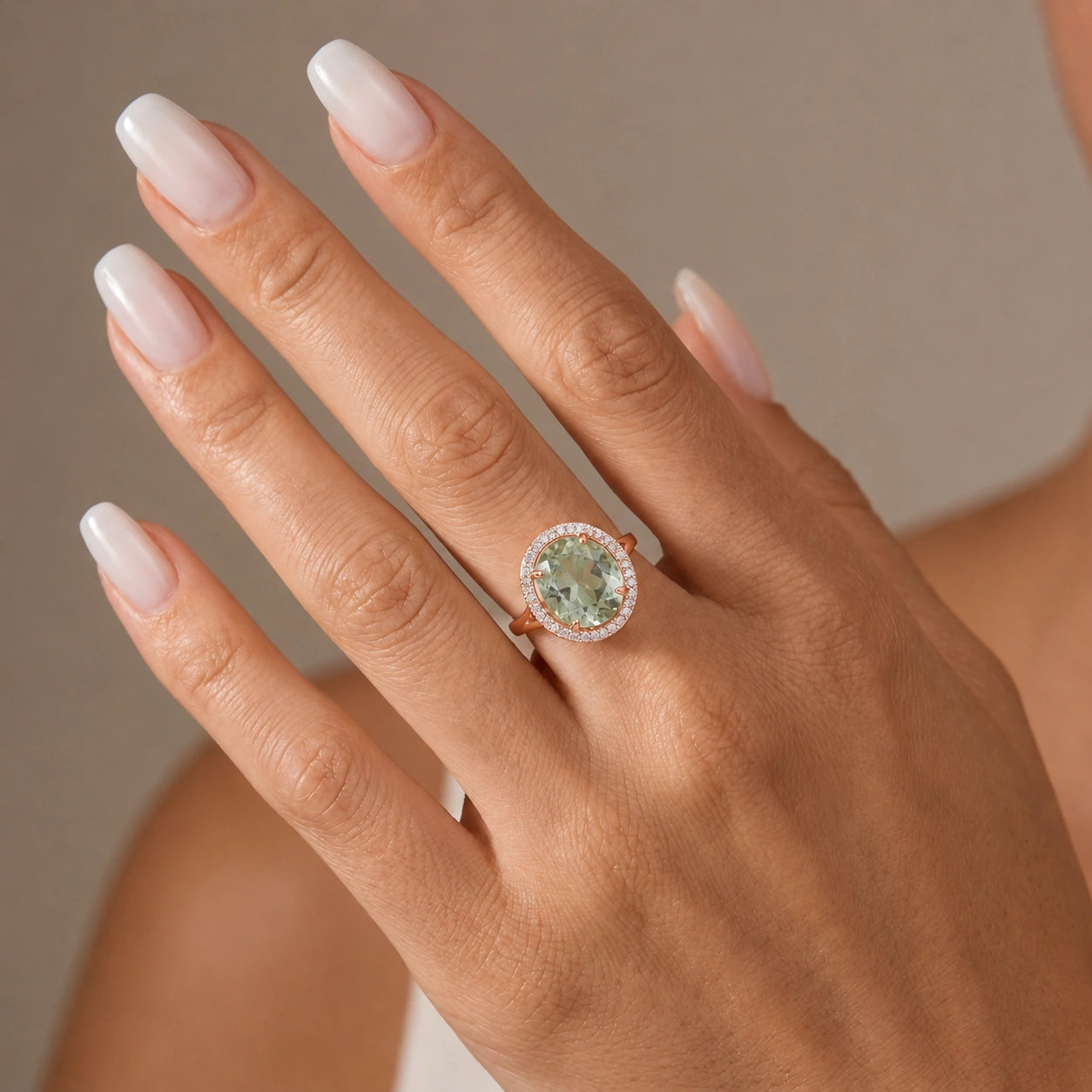 Rose Gold Ring Green Amethyst 10K — Cassandra