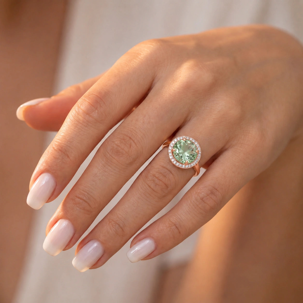 Rose Gold Ring Green Amethyst 10K — Cassandra