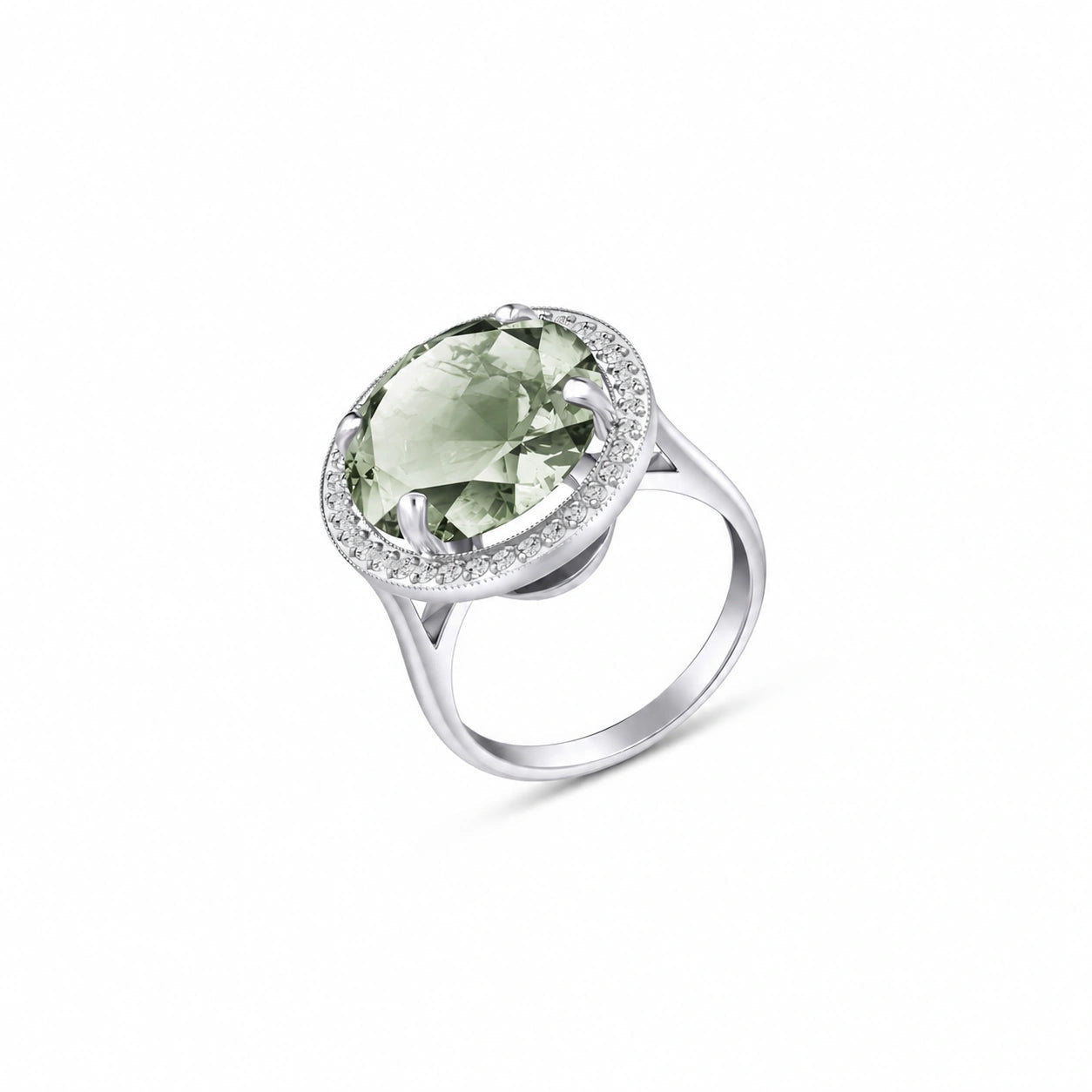 White Gold Ring Green Amethyst 10K — Cassandra