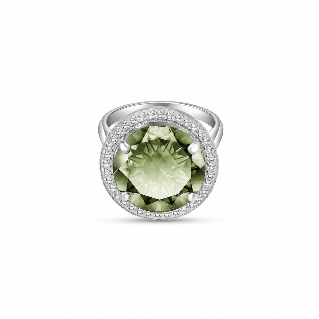 White Gold Ring Green Amethyst 10K — Cassandra