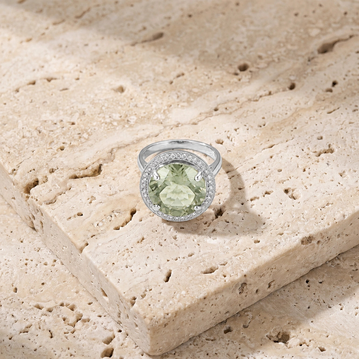 White Gold Ring Green Amethyst 10K — Cassandra