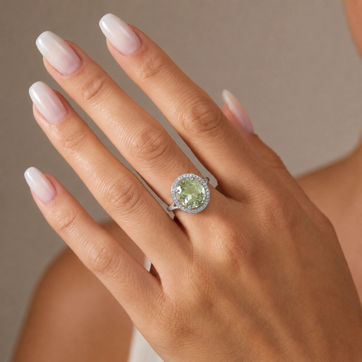 White Gold Ring Green Amethyst 10K — Cassandra