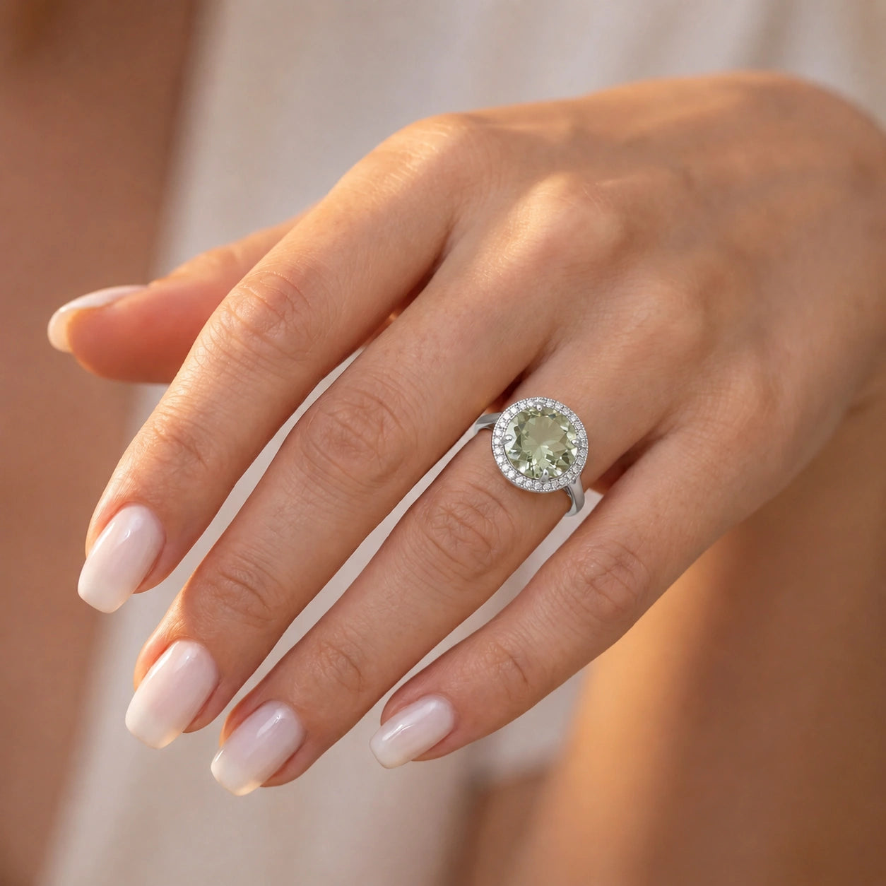 White Gold Ring Green Amethyst 10K — Cassandra