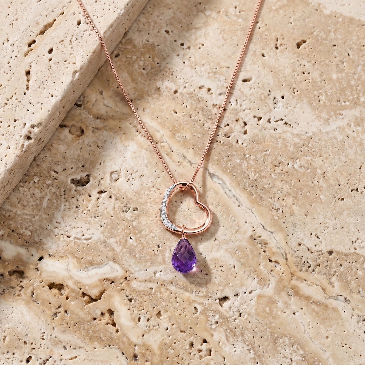 Rose Gold Modern Pendant Necklace Amethyst 10K — Romilda