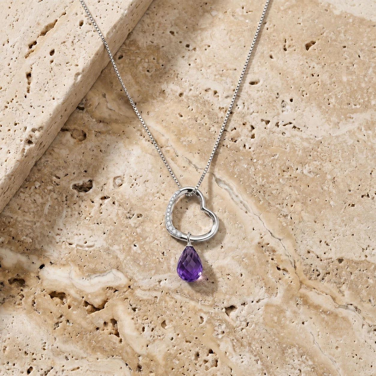White Gold Modern Pendant Necklace Amethyst 10K — Romilda