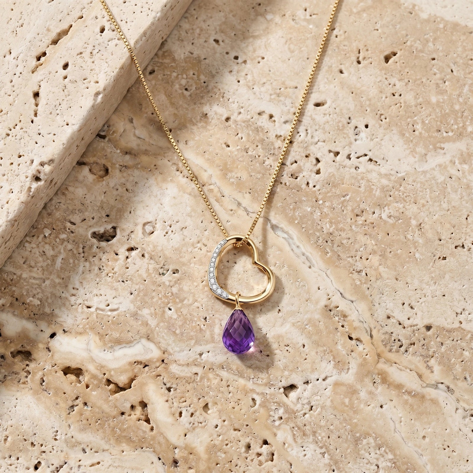Yellow Gold Modern Pendant Necklace Amethyst 10K — Romilda