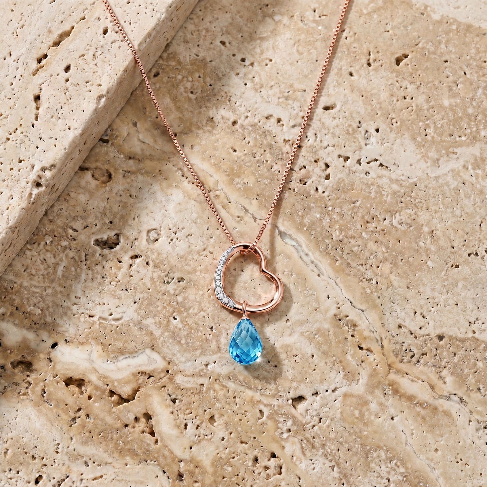 Rose Gold Modern Pendant Necklace Blue Topaz 10K — Romilda