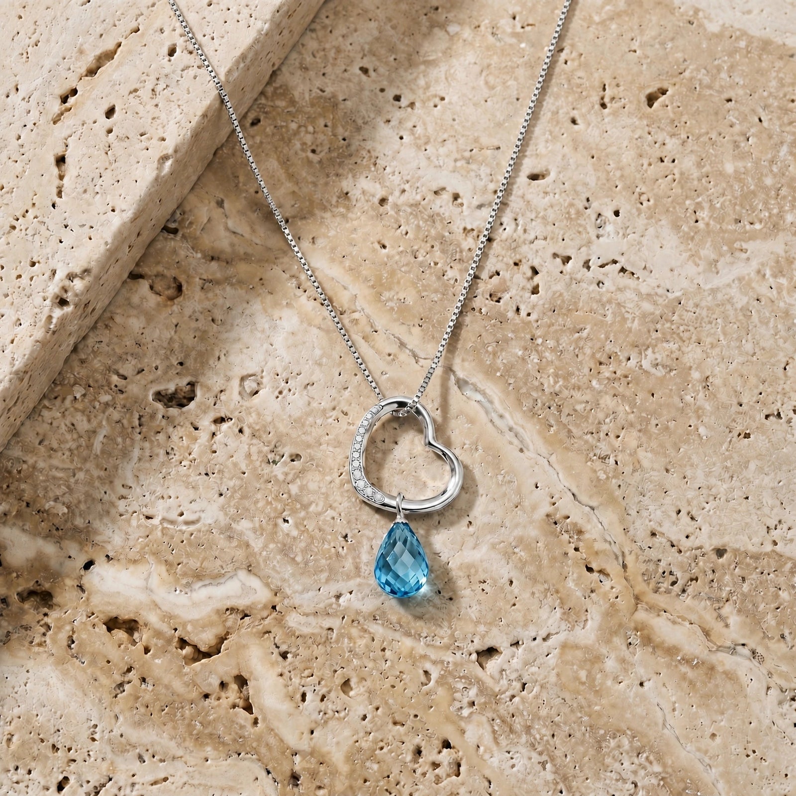 White Gold Modern Pendant Necklace Blue Topaz 10K — Romilda