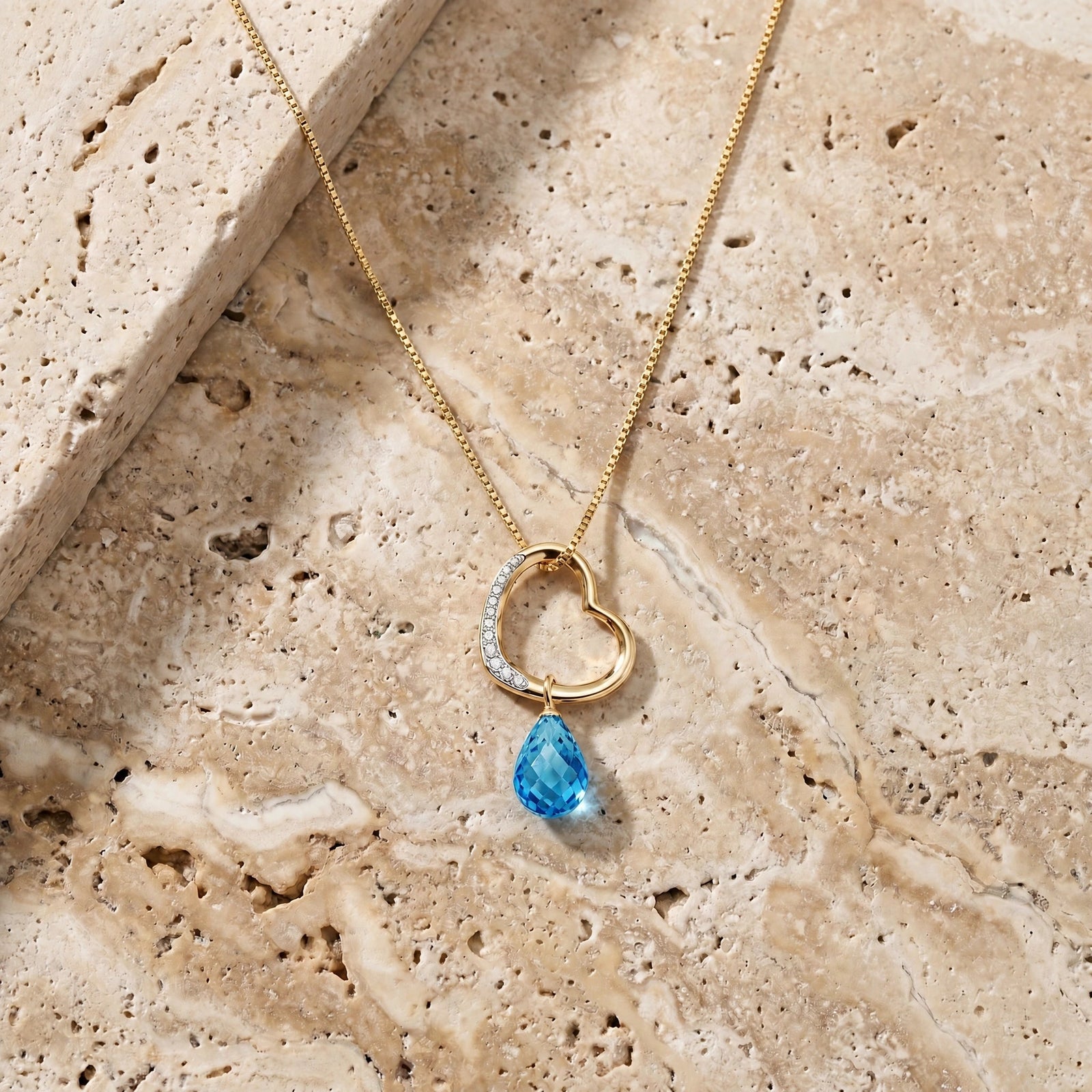 Yellow Gold Modern Pendant Necklace Blue Topaz 10K — Romilda