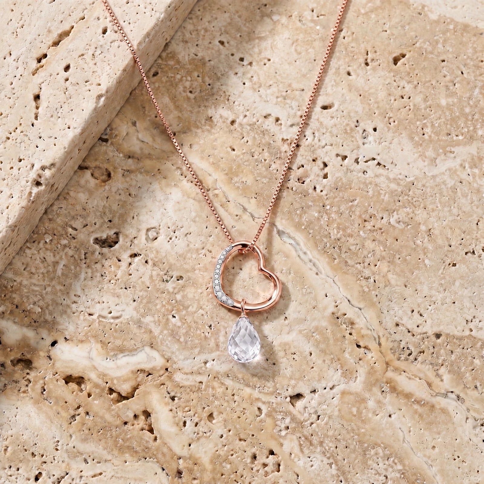 Rose Gold Modern Pendant Necklace White Topaz 10K — Romilda