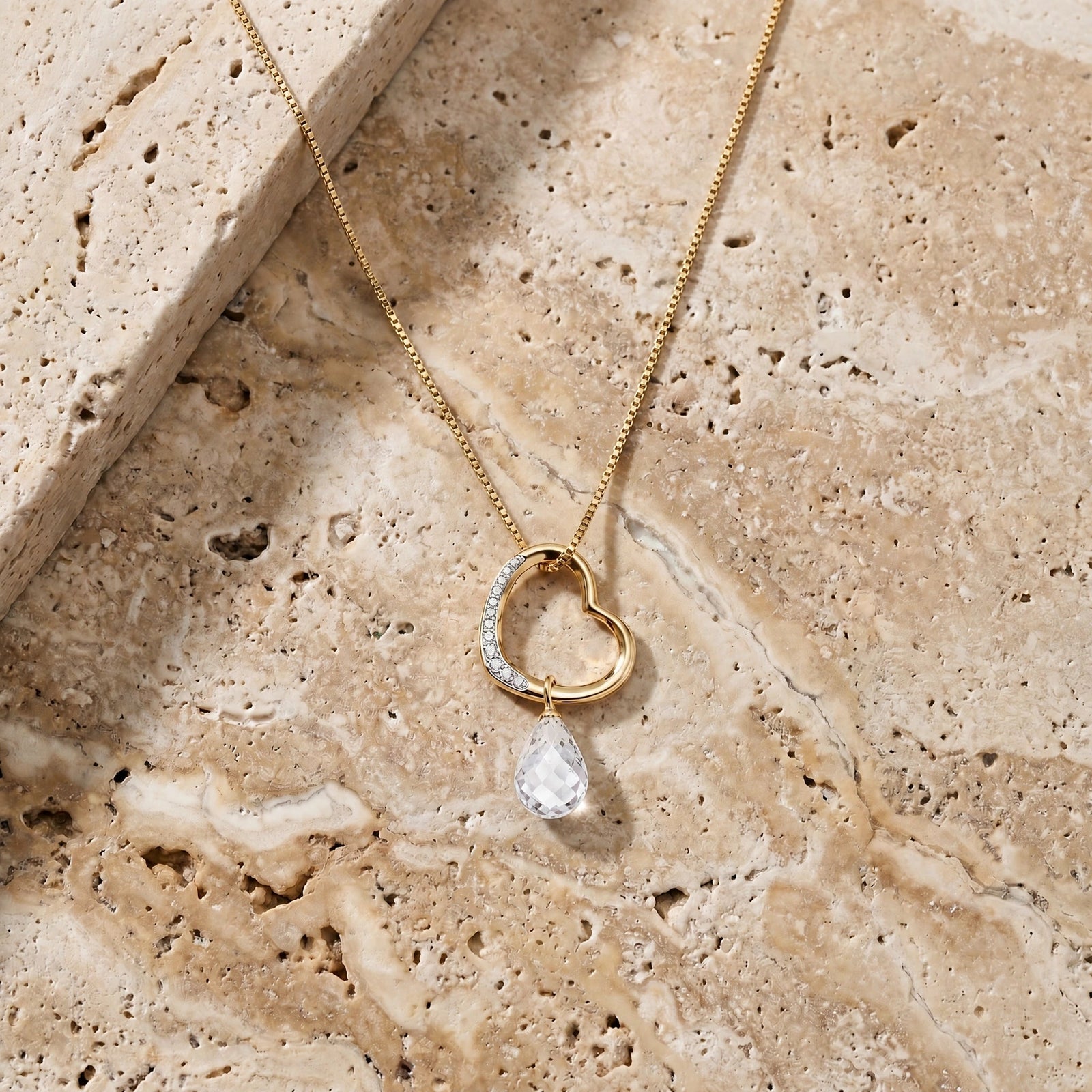 Yellow Gold Modern Pendant Necklace White Topaz 10K — Romilda