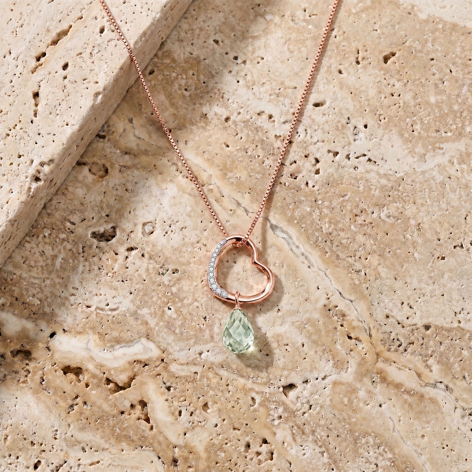 Rose Gold Modern Pendant Necklace Green Amethyst 10K — Romilda