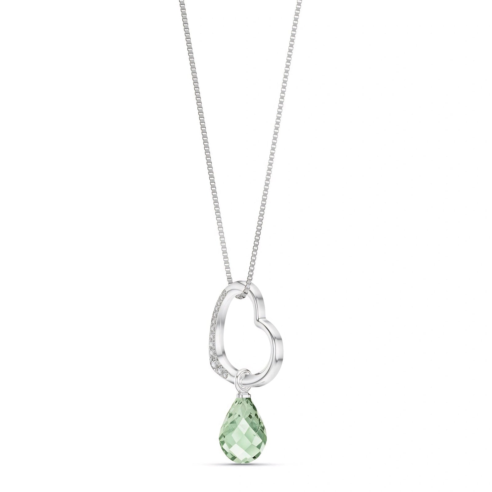 White Gold Modern Pendant Necklace Green Amethyst 10K — Romilda