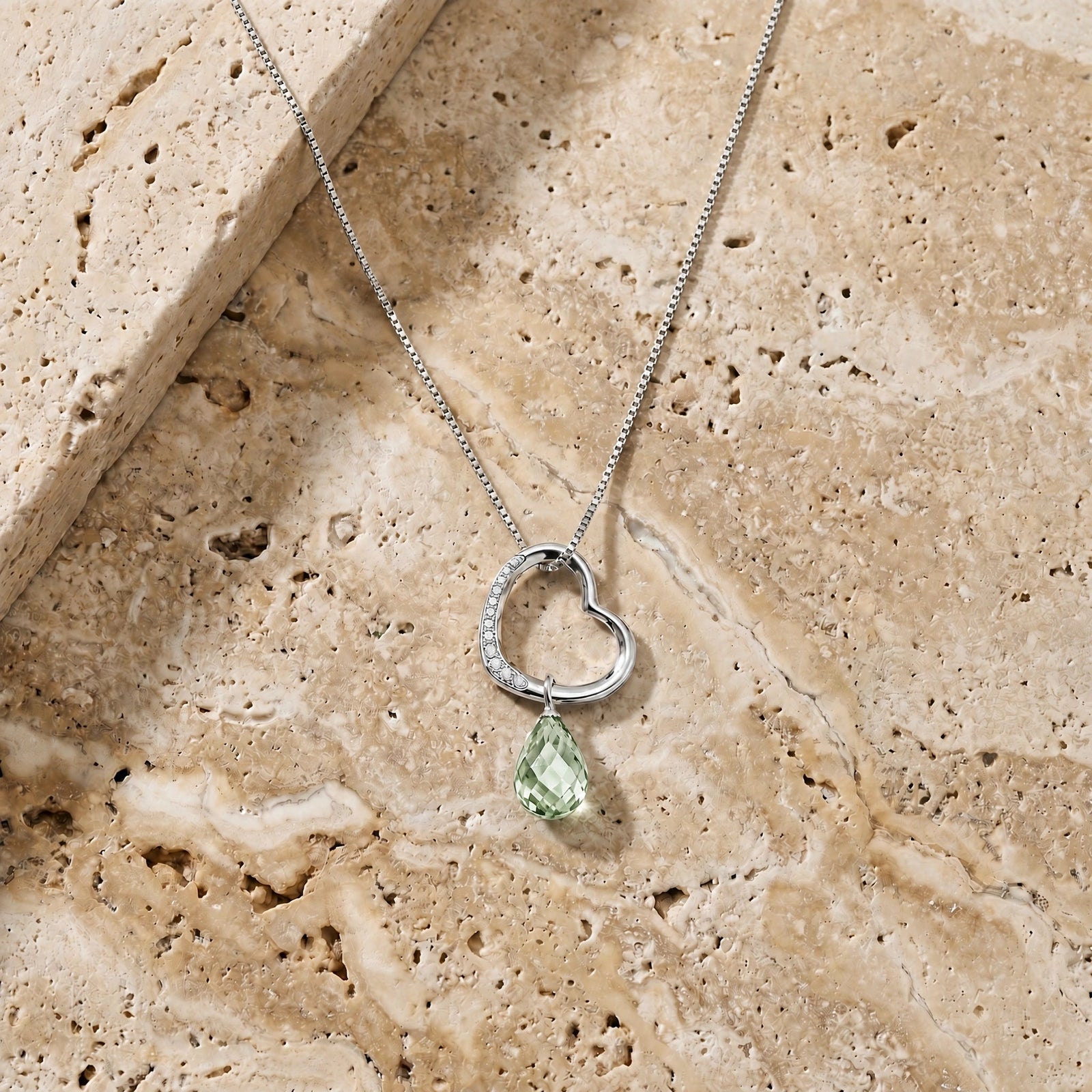 White Gold Modern Pendant Necklace Green Amethyst 10K — Romilda