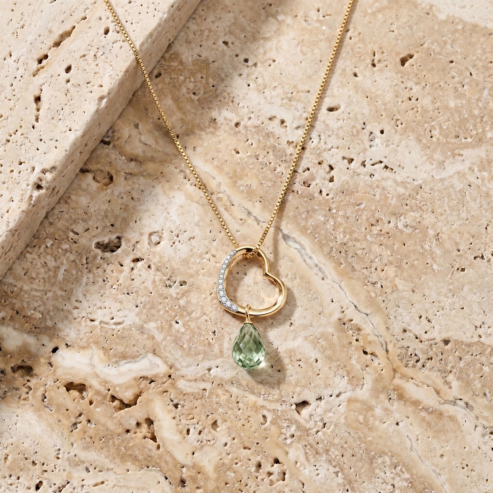 Yellow Gold Modern Pendant Necklace Green Amethyst 10K — Romilda