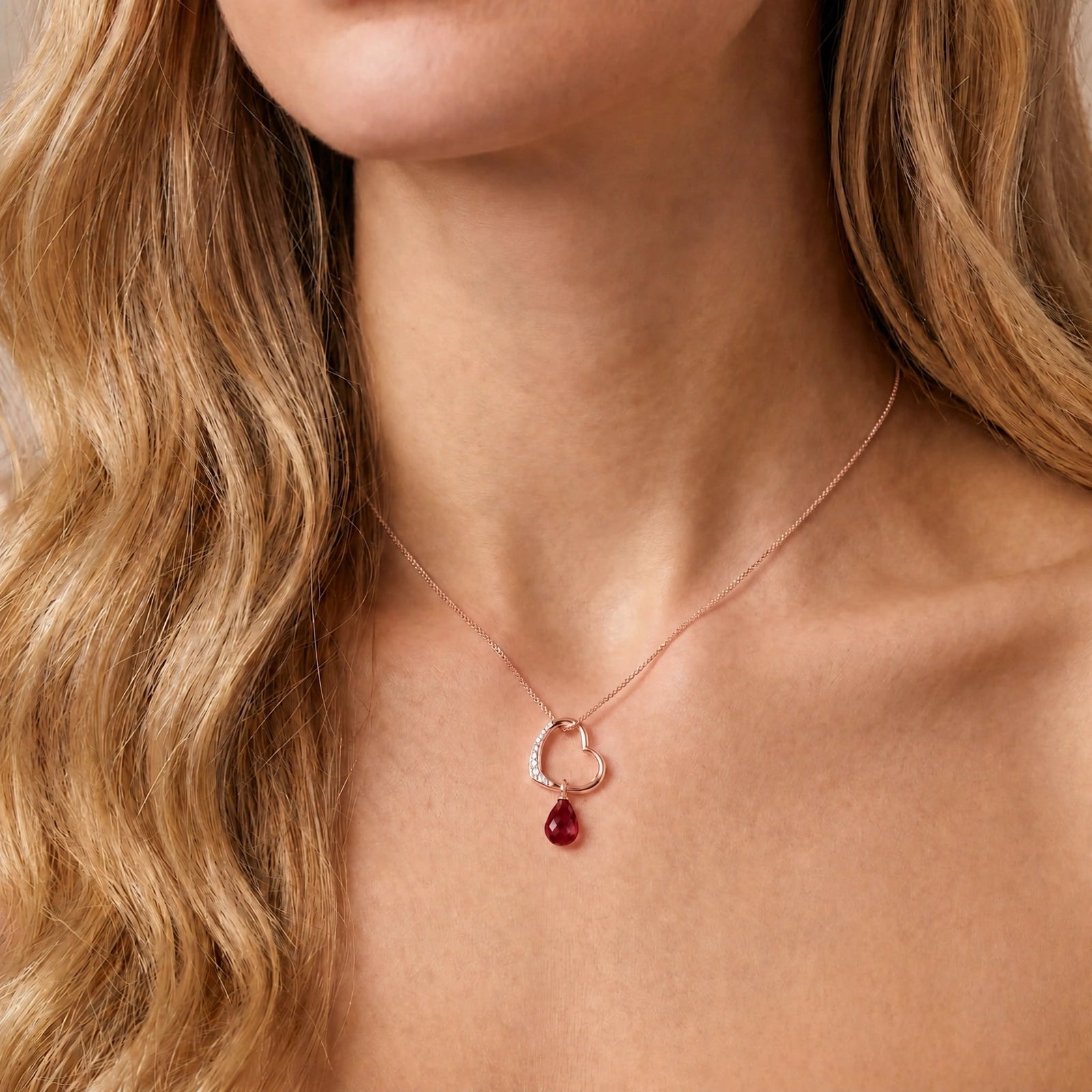 Rose Gold Modern Pendant Necklace Ruby 10K — Romilda
