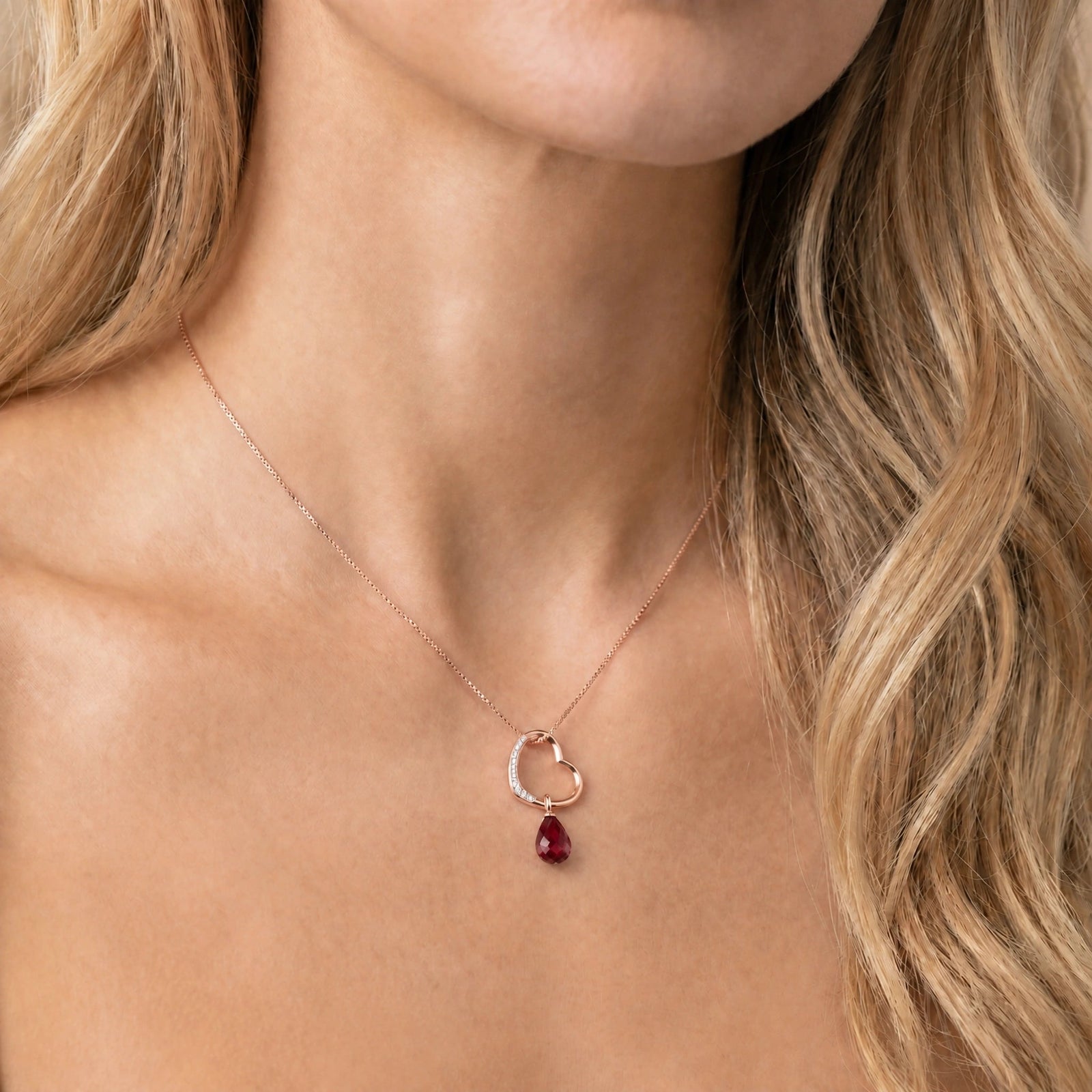 Rose Gold Modern Pendant Necklace Ruby 10K — Romilda
