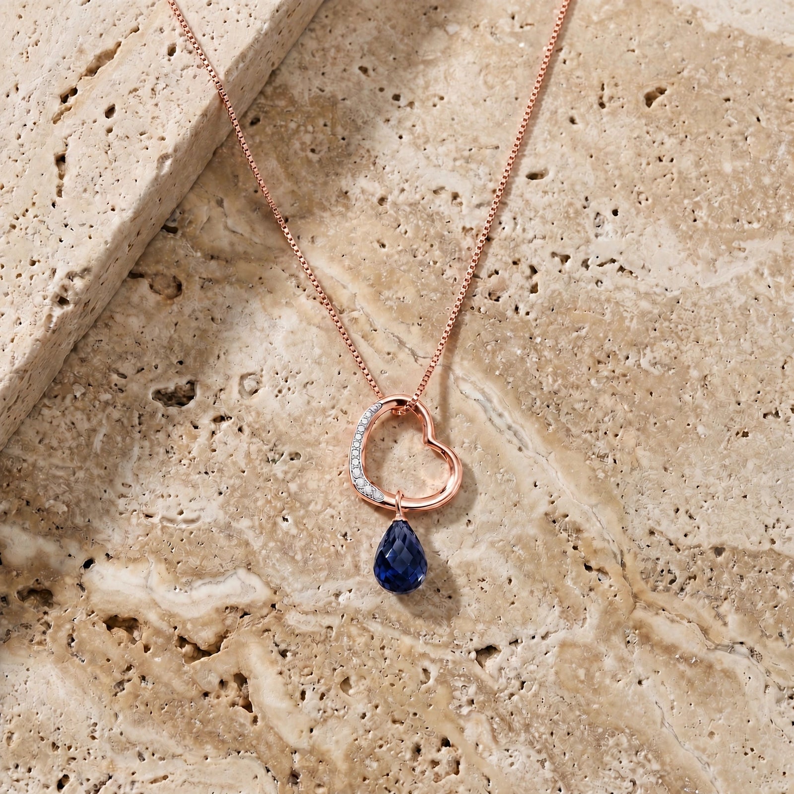 Rose Gold Modern Pendant Necklace Sapphire 10K — Romilda