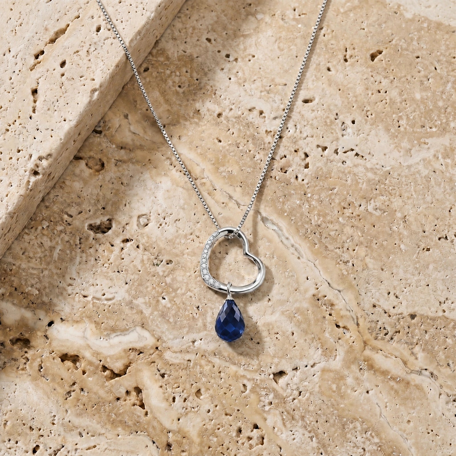 White Gold Modern Pendant Necklace Sapphire 10K — Romilda