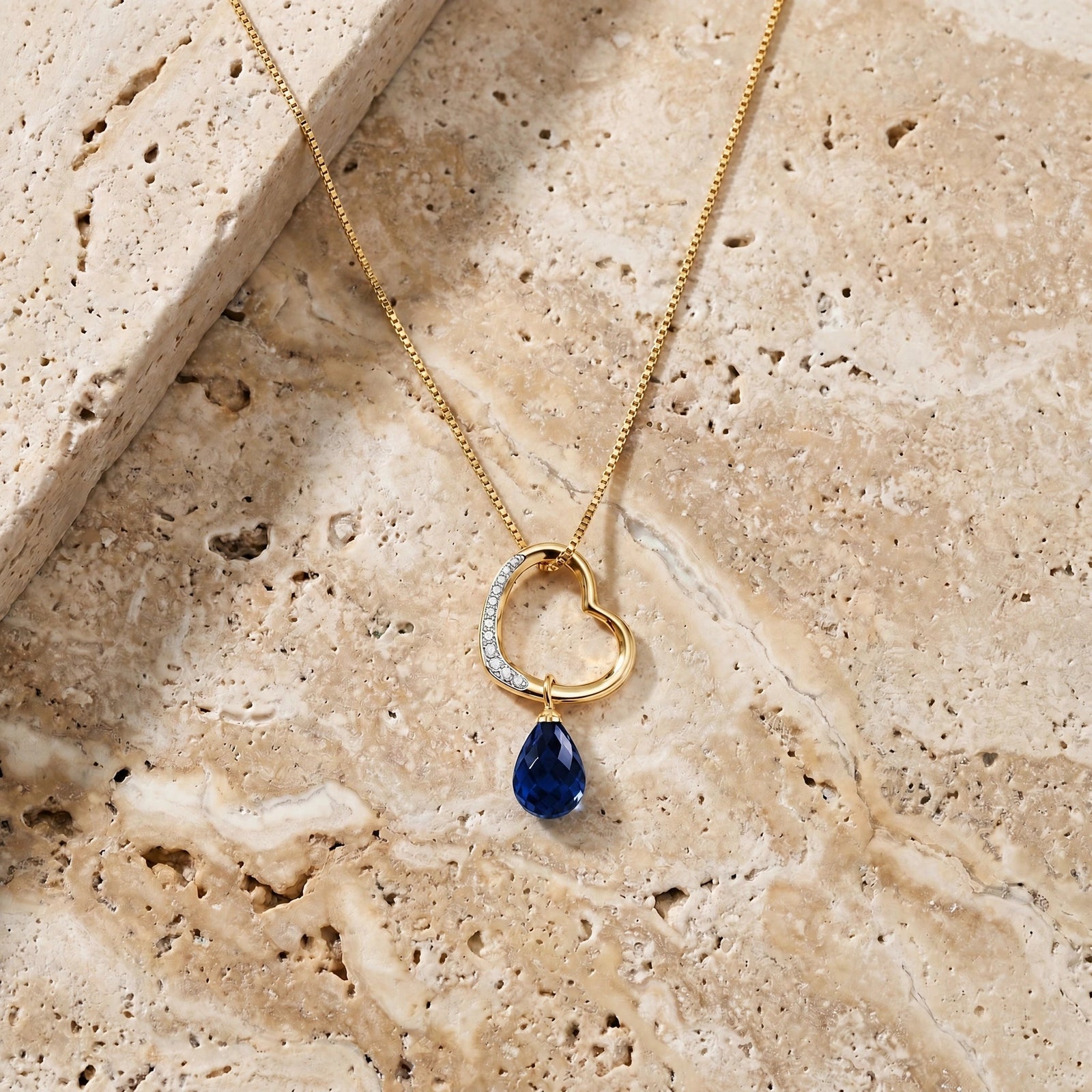 Yellow Gold Modern Pendant Necklace Sapphire 10K — Romilda
