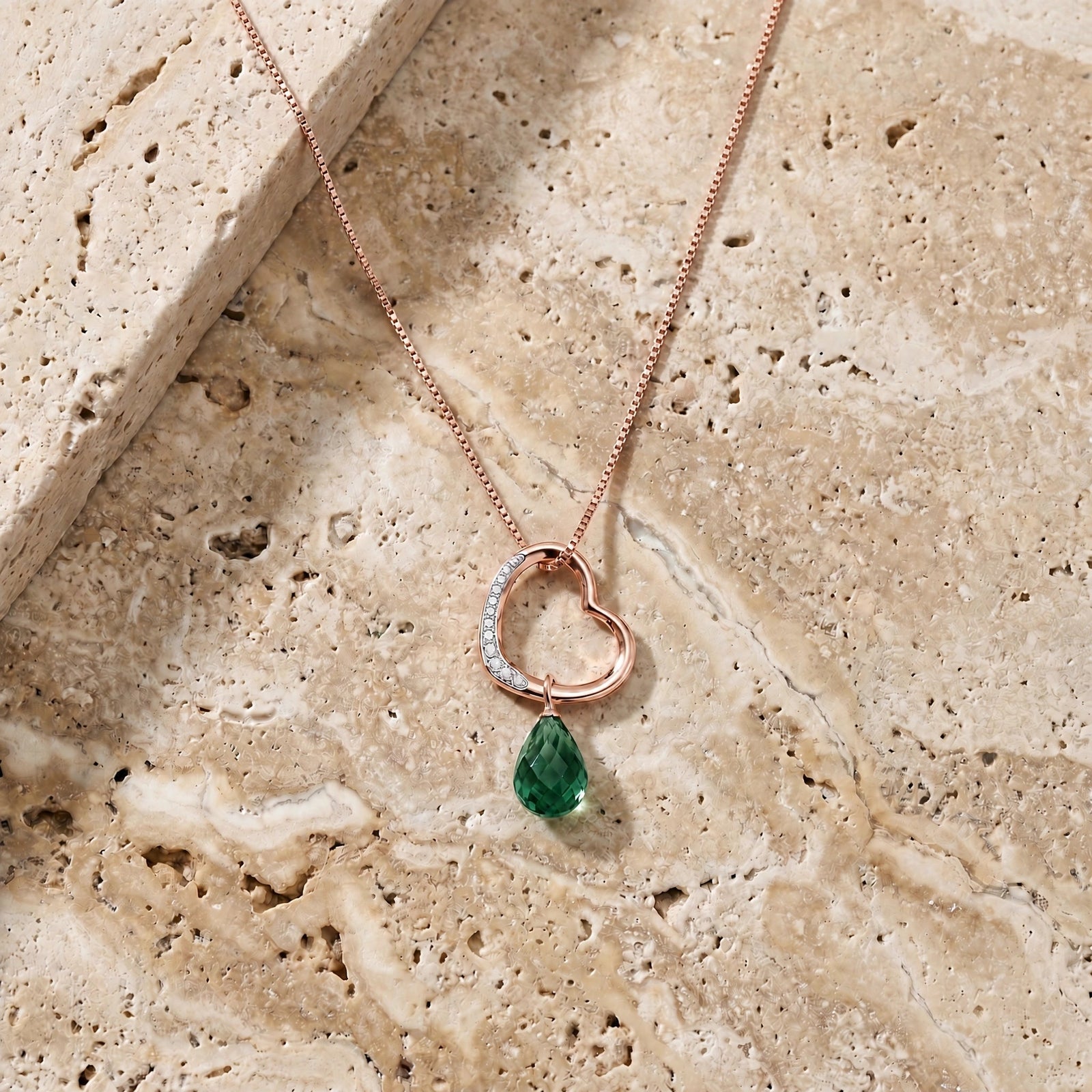 Rose Gold Modern Pendant Necklace Emerald 10K — Romilda