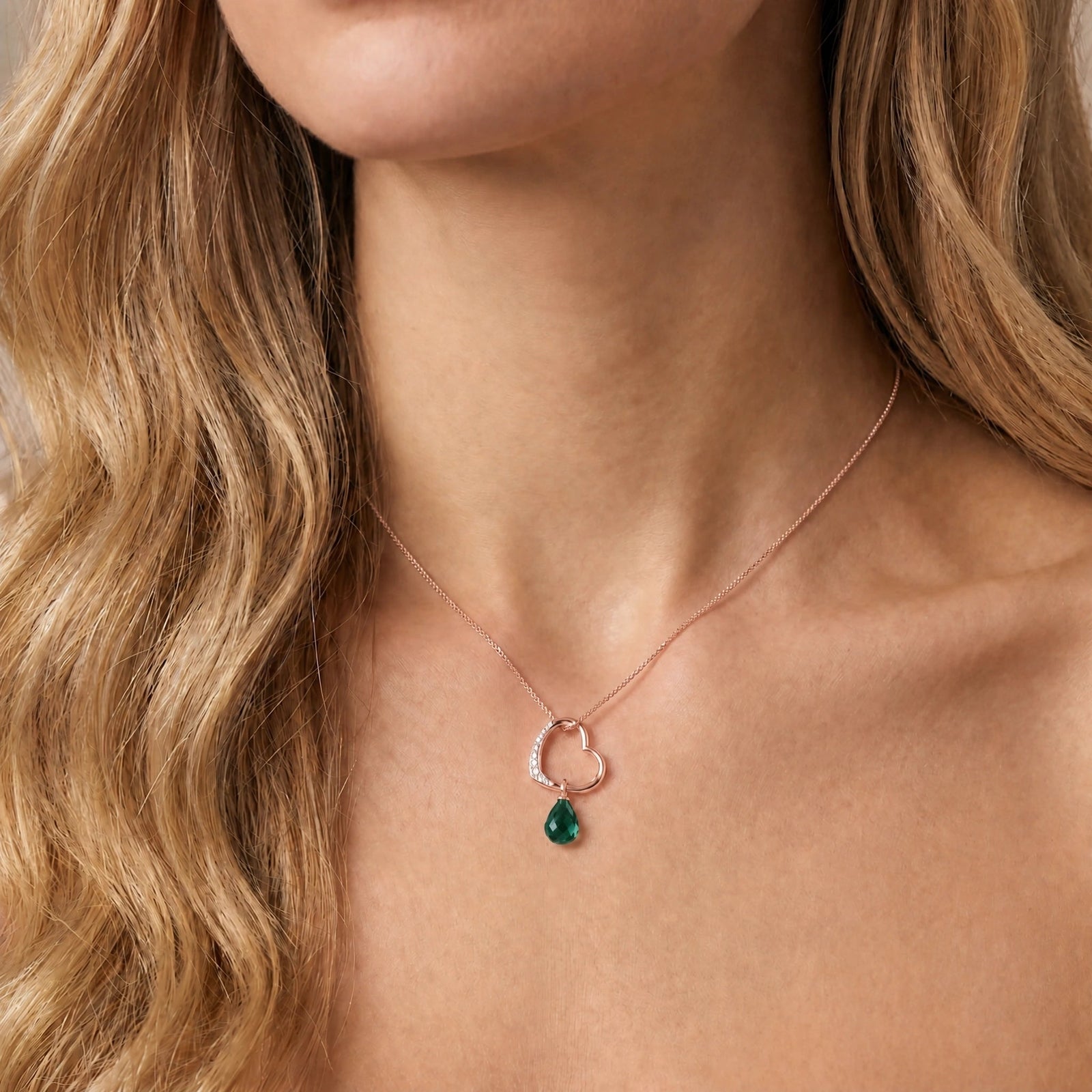 Rose Gold Modern Pendant Necklace Emerald 10K — Romilda