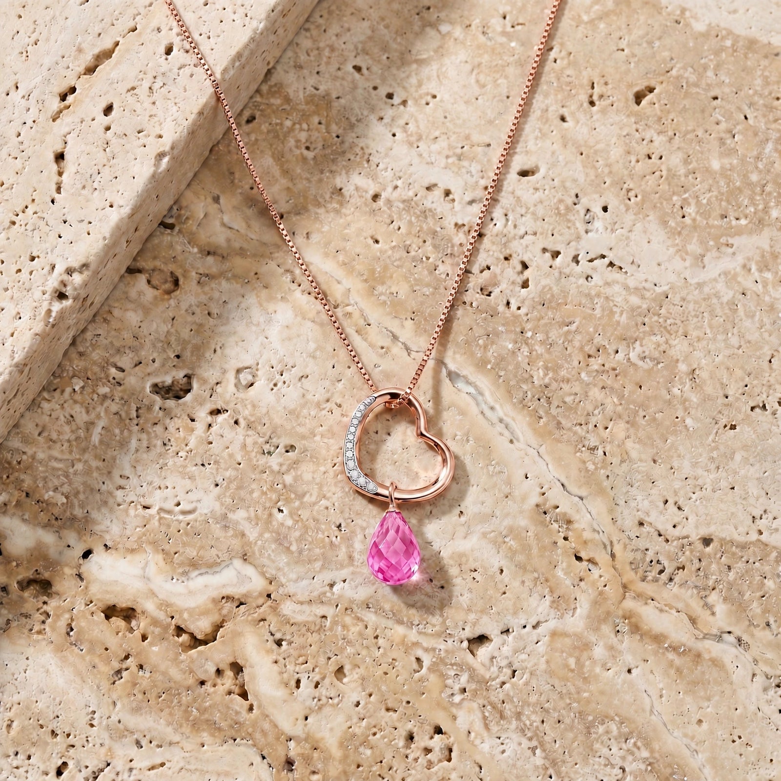 Rose Gold Modern Pendant Necklace Pink Topaz 10K — Romilda