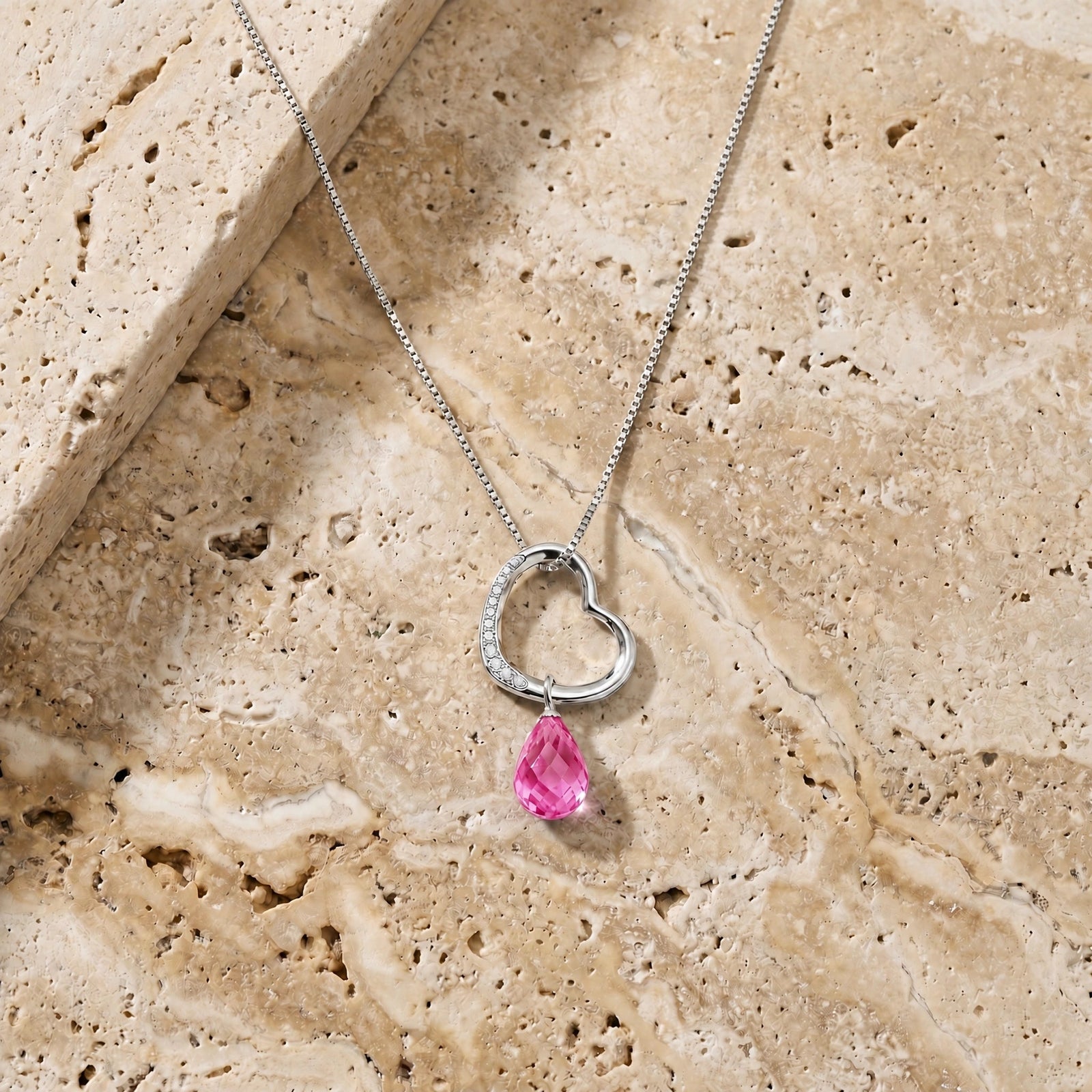 White Gold Modern Pendant Necklace Pink Topaz 10K — Romilda