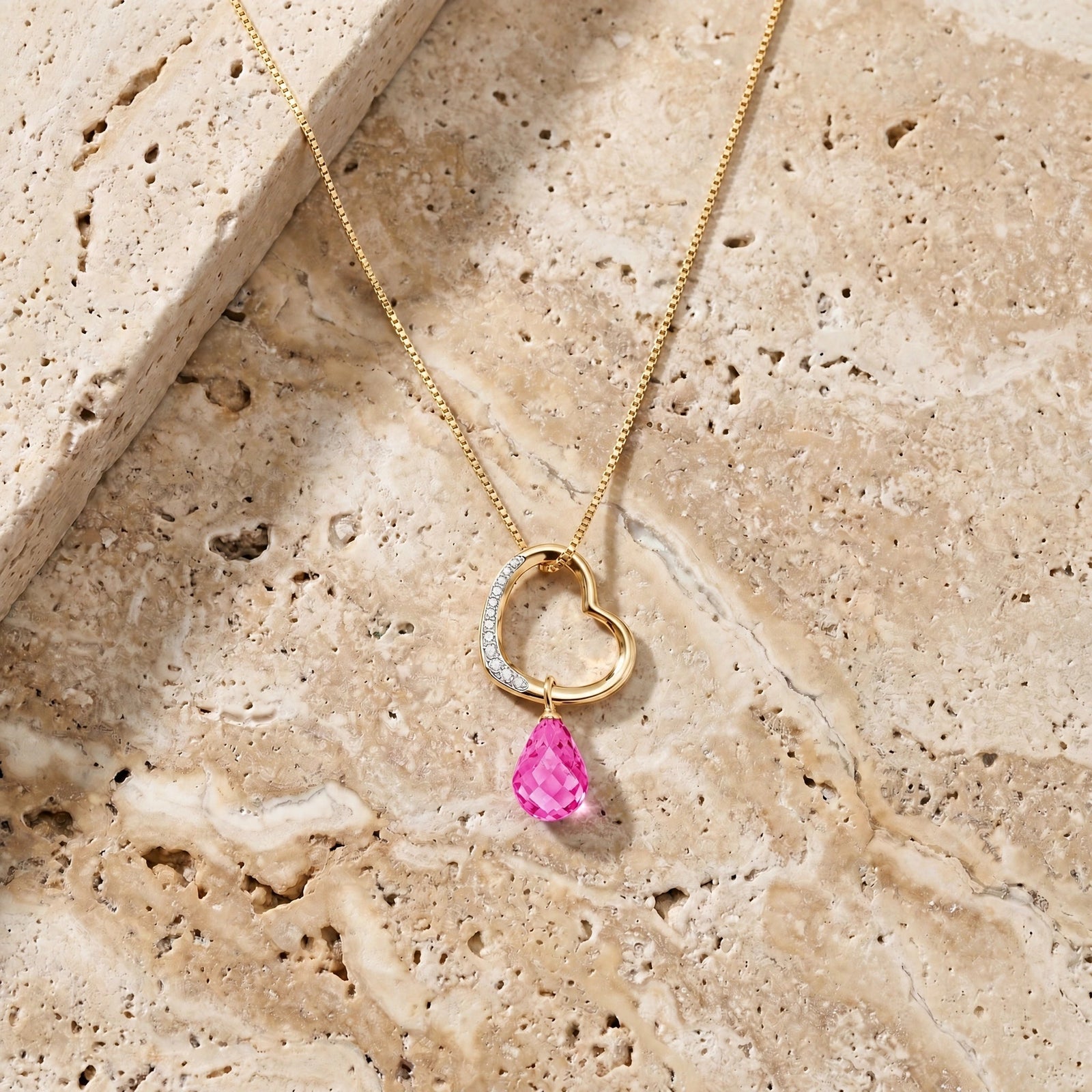 Yellow Gold Modern Pendant Necklace Pink Topaz 10K — Romilda