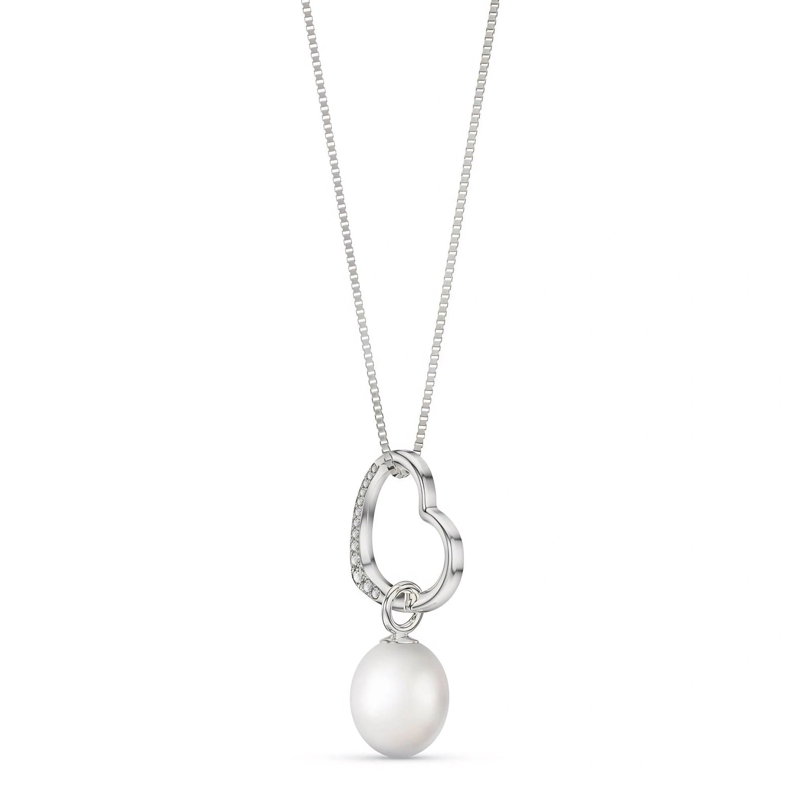 White Gold Modern Pendant Necklace Pearl 10K — Romilda