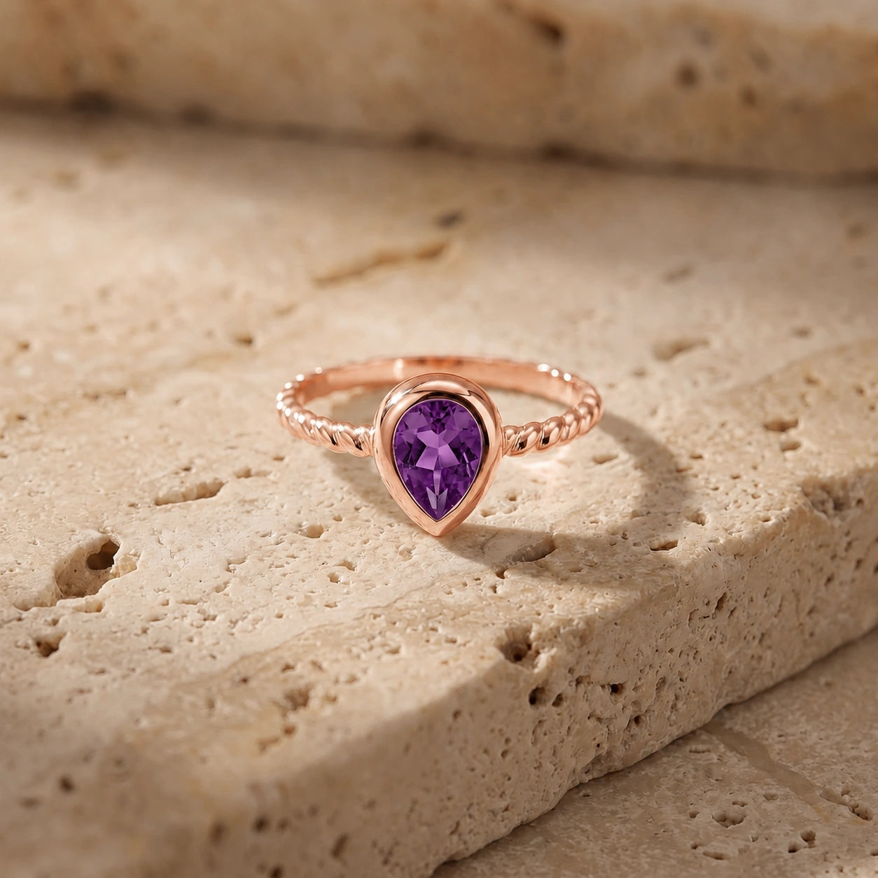 Rose Gold Bloom Ring Amethyst 10K — Colomba