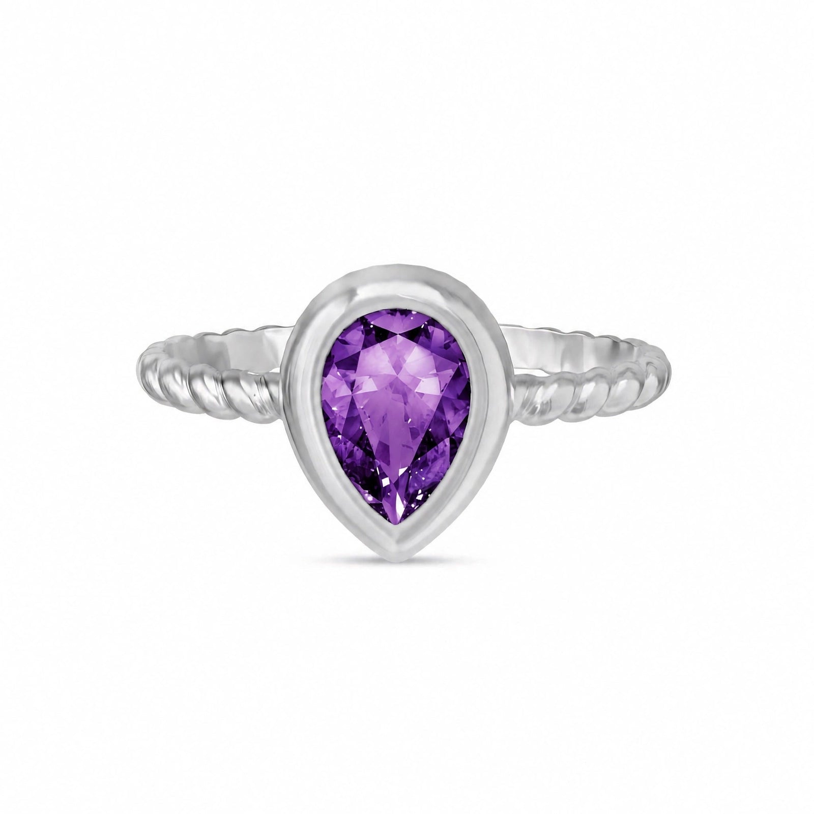 White Gold Bloom Ring Amethyst 10K — Colomba