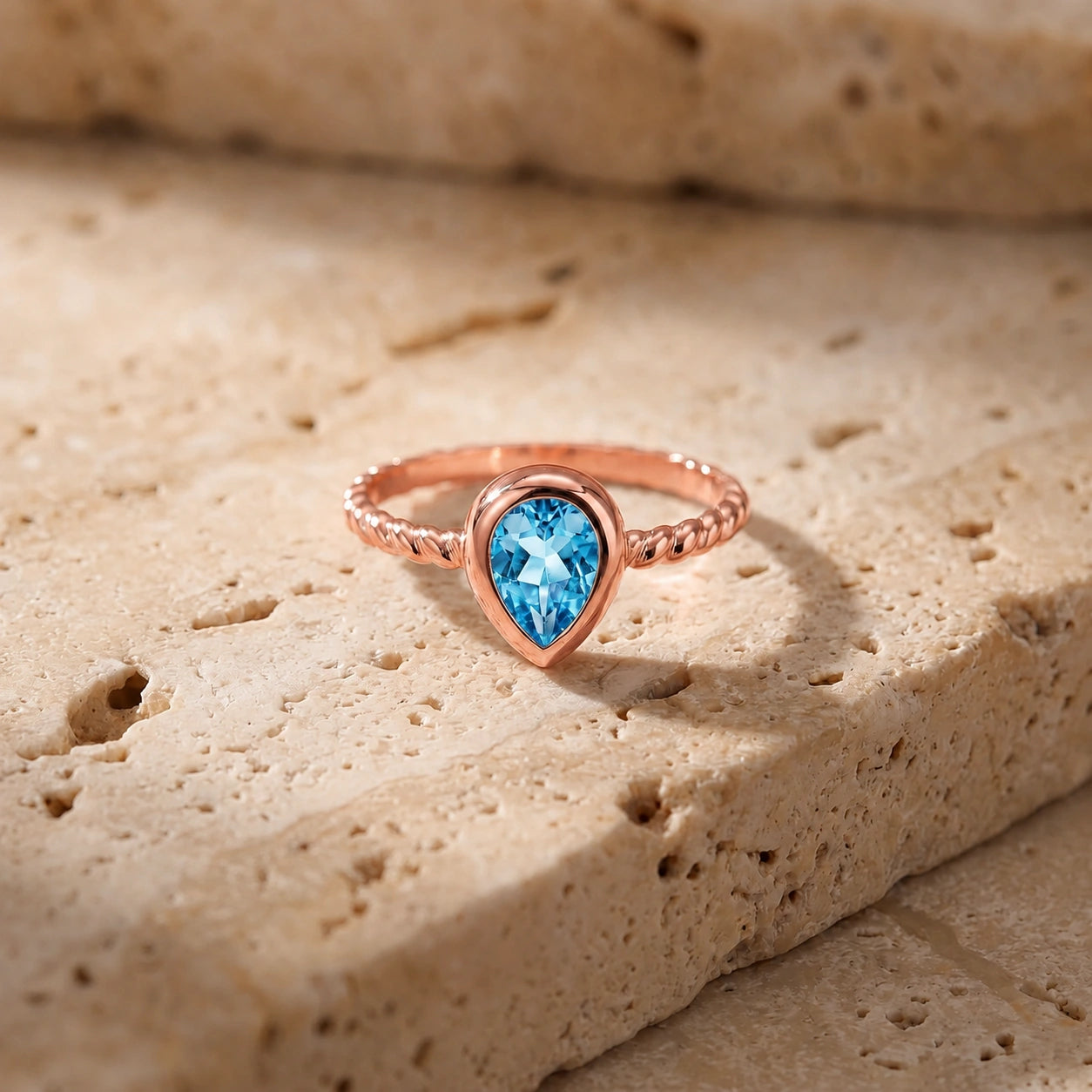 Rose Gold Bloom Ring Blue Topaz 10K — Colomba