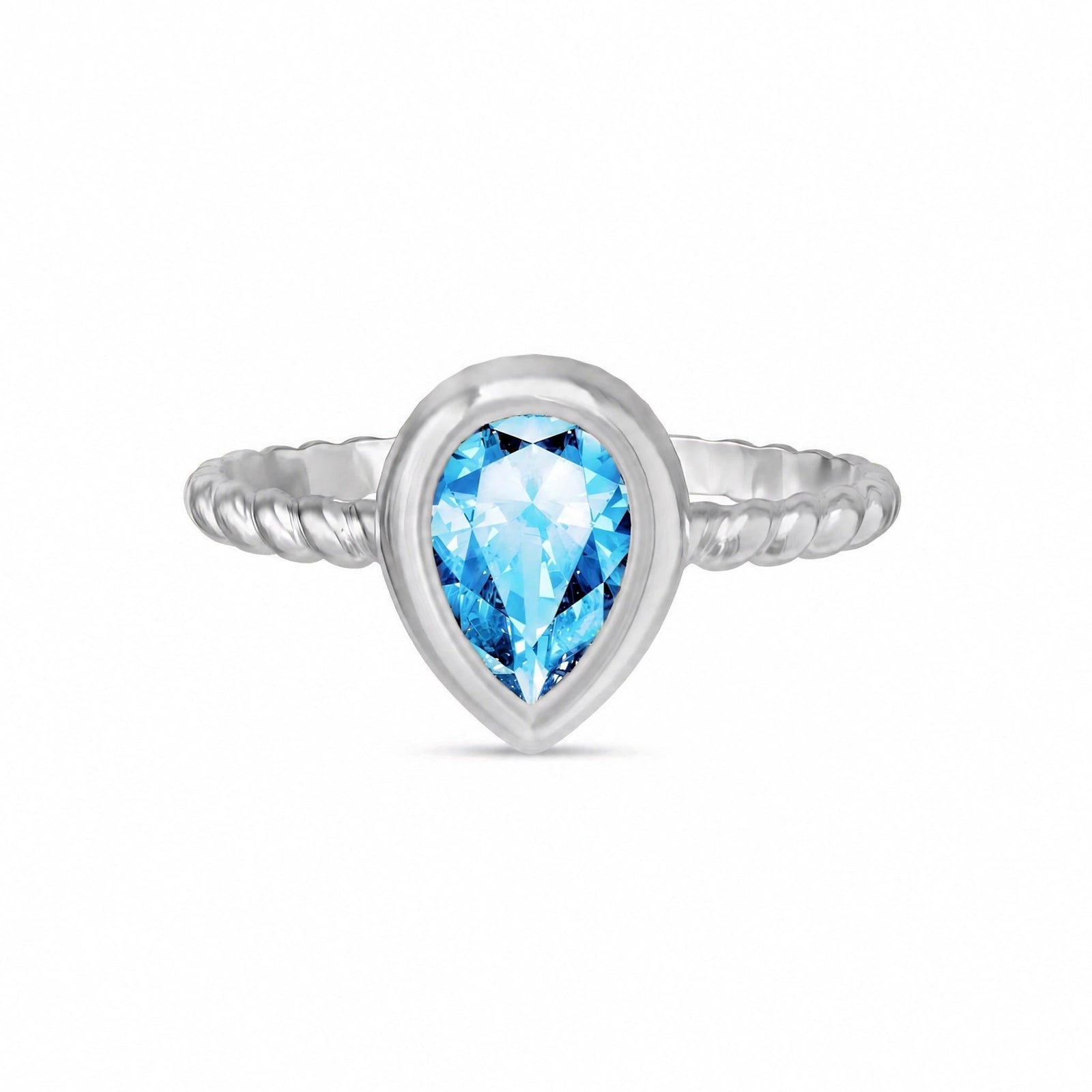 White Gold Bloom Ring Blue Topaz 10K — Colomba