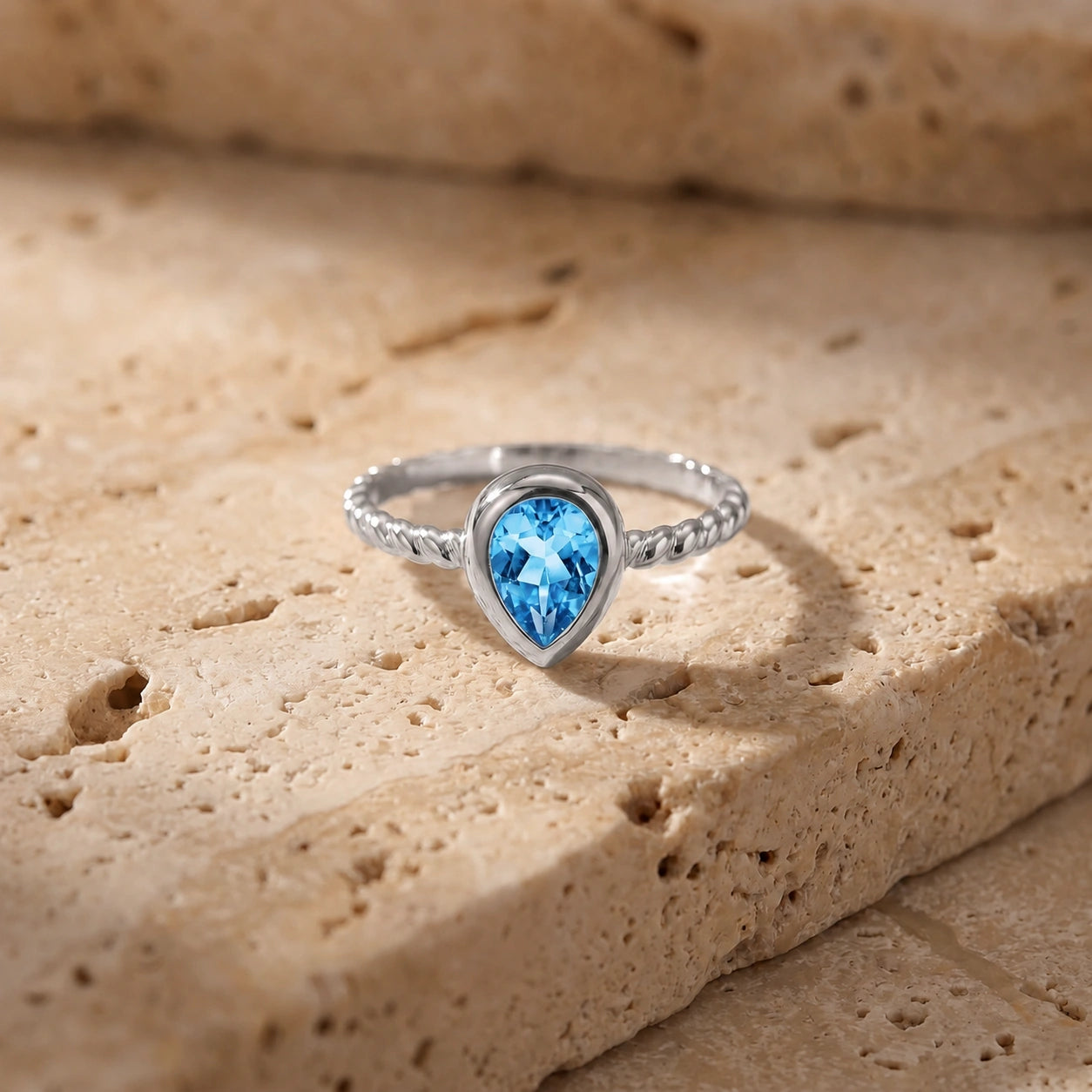 White Gold Bloom Ring Blue Topaz 10K — Colomba