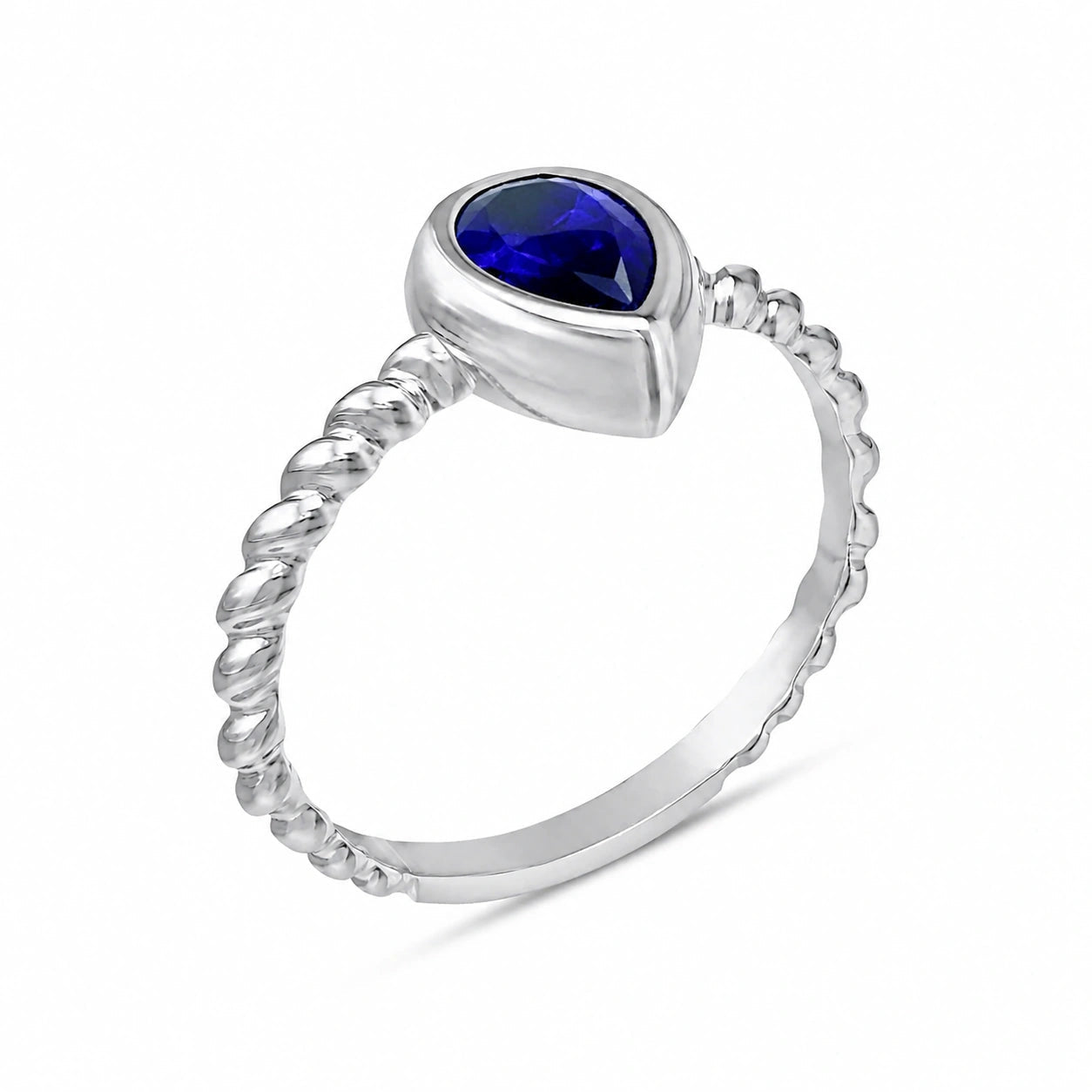 White Gold Bloom Ring Sapphire 10K — Colomba