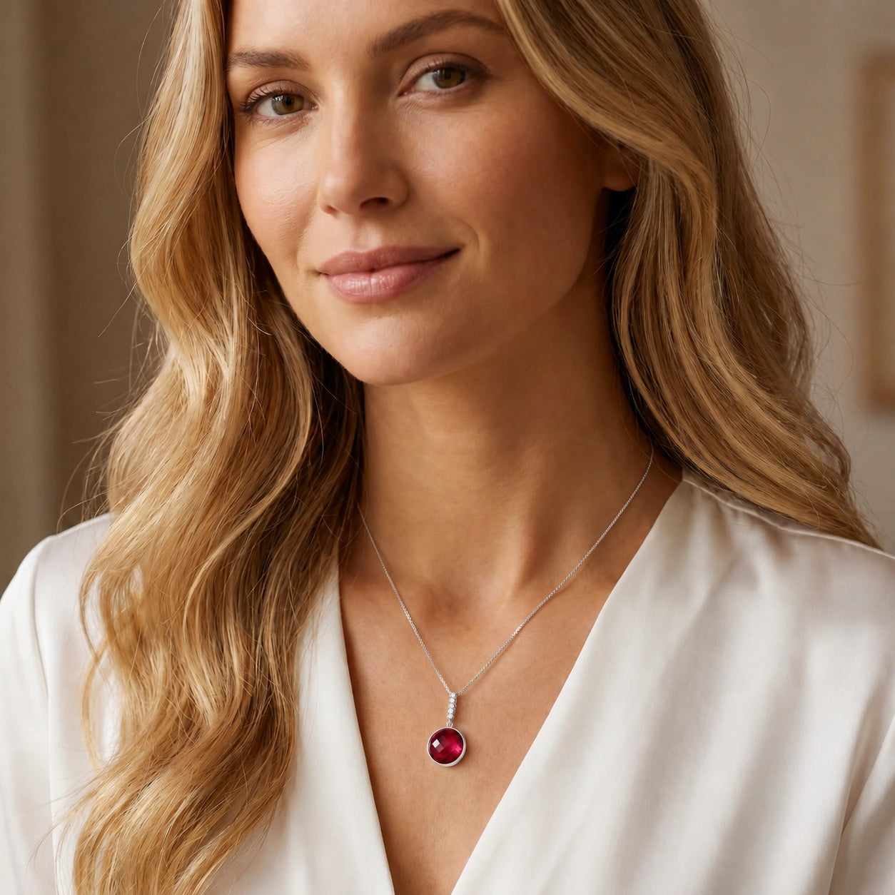 White Gold Pendant Necklace Ruby 10K — Alida