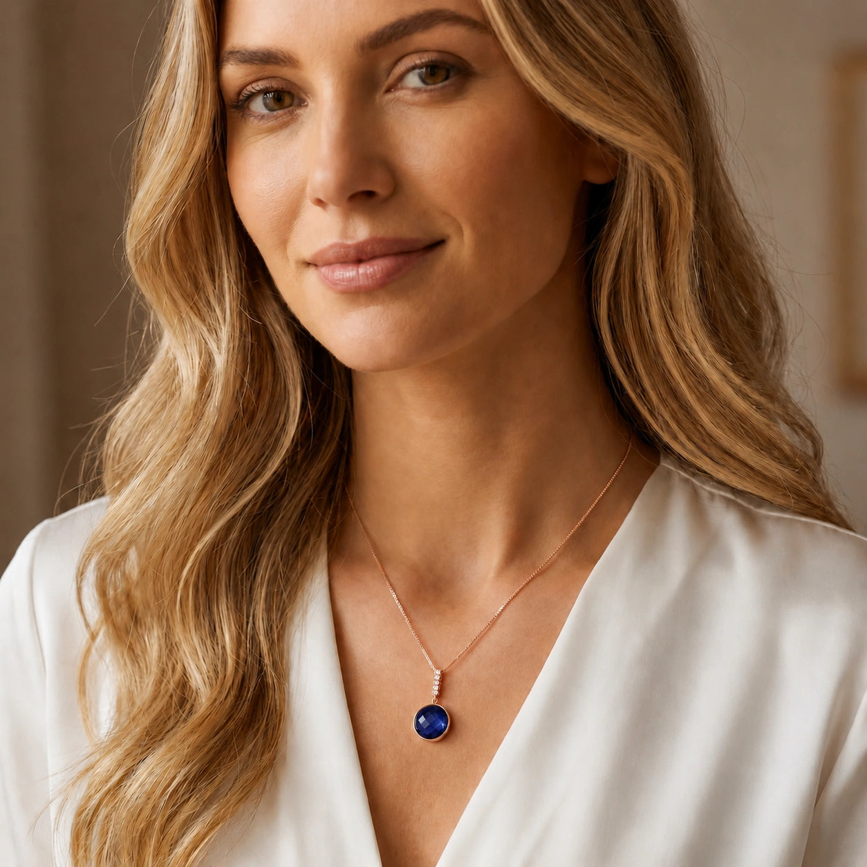 Rose Gold Pendant Necklace Sapphire 10K — Alida