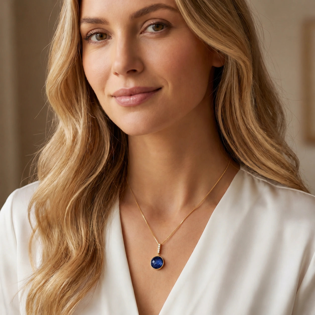 Yellow Gold Pendant Necklace Sapphire 10K — Alida