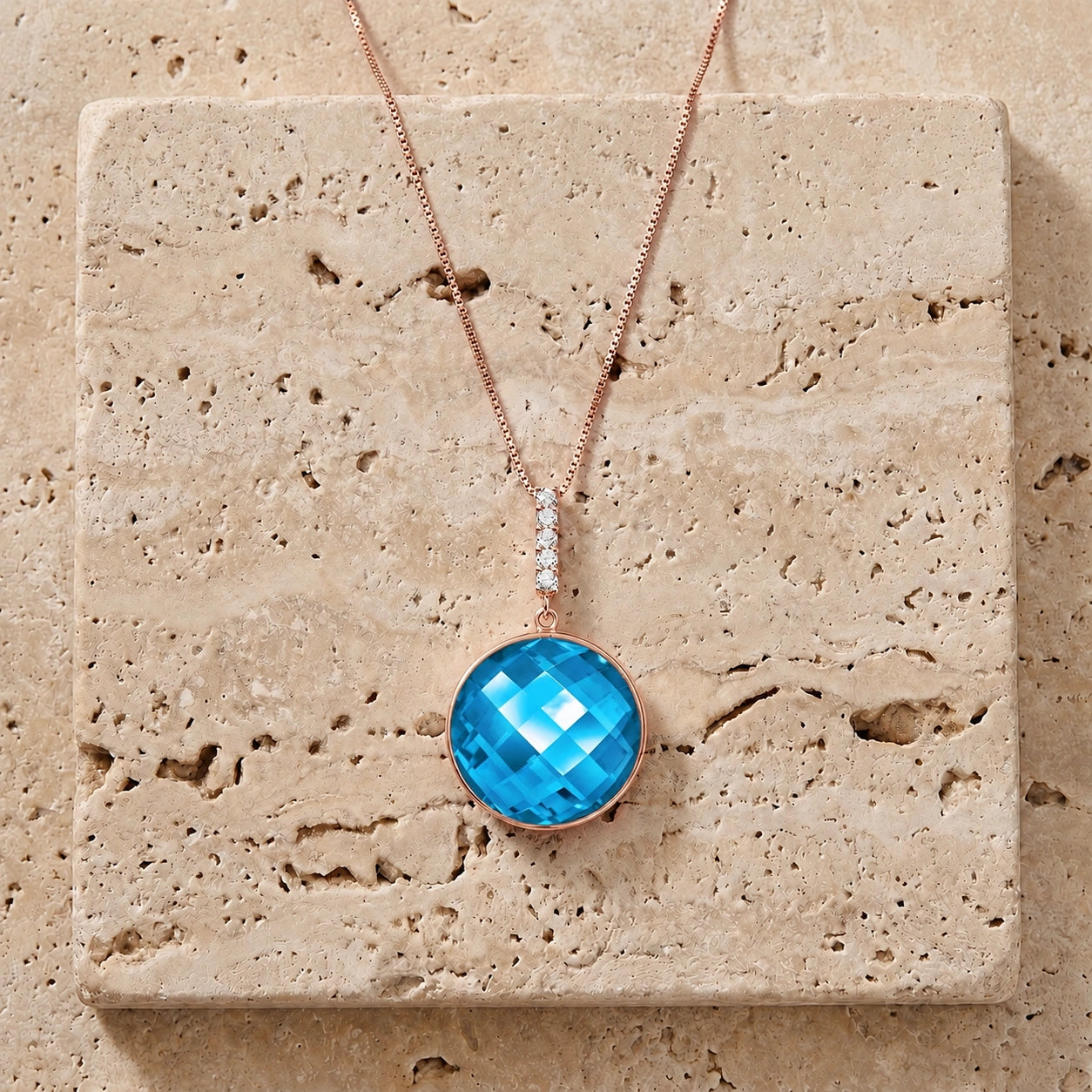 Rose Gold Pendant Necklace Blue Topaz 10K — Alida